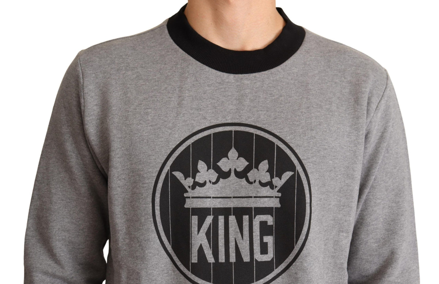 Dolce &amp; Gabbana Grey Crown King Cotton Pullover Sweater