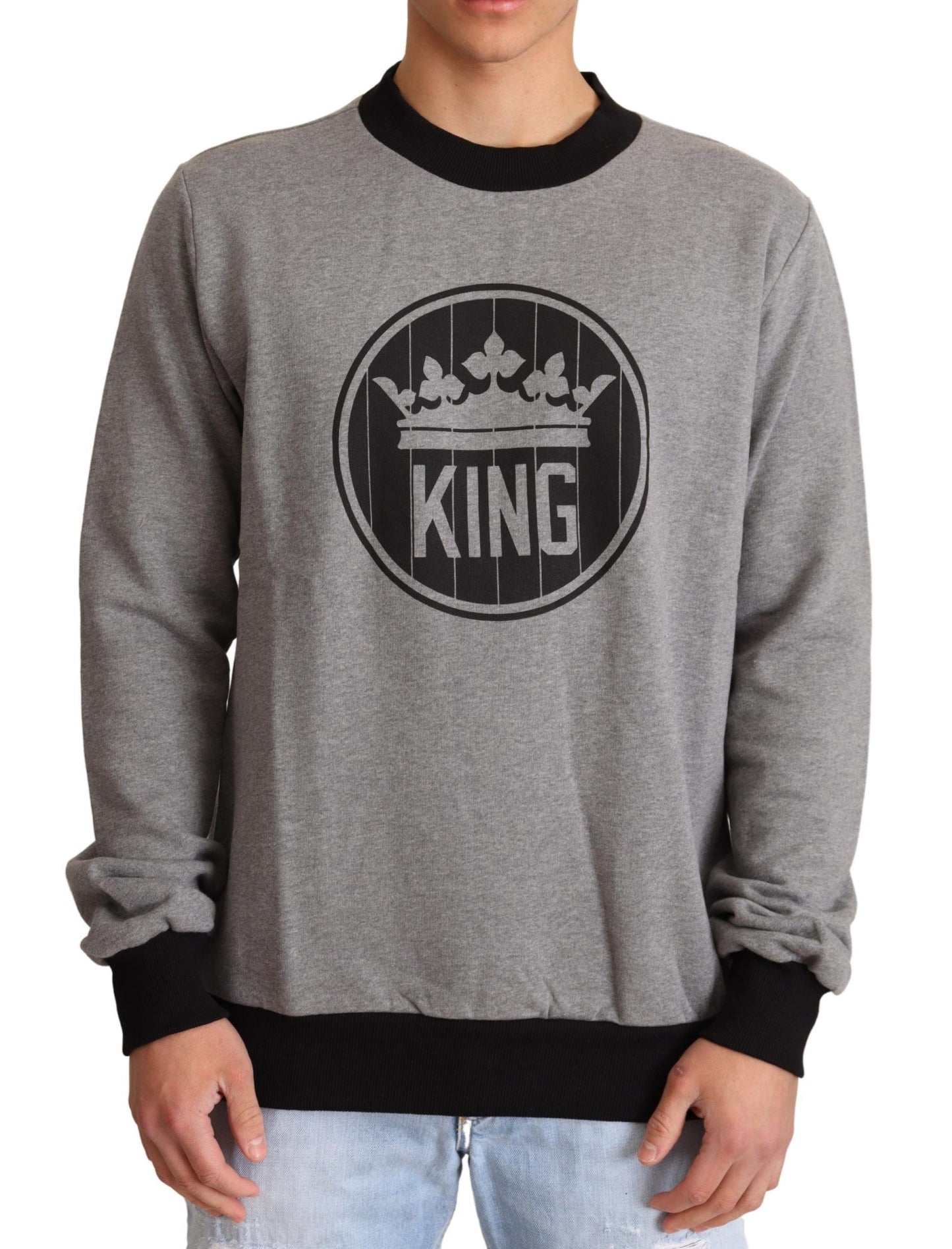 Dolce &amp; Gabbana Grey Crown King Cotton Pullover Sweater