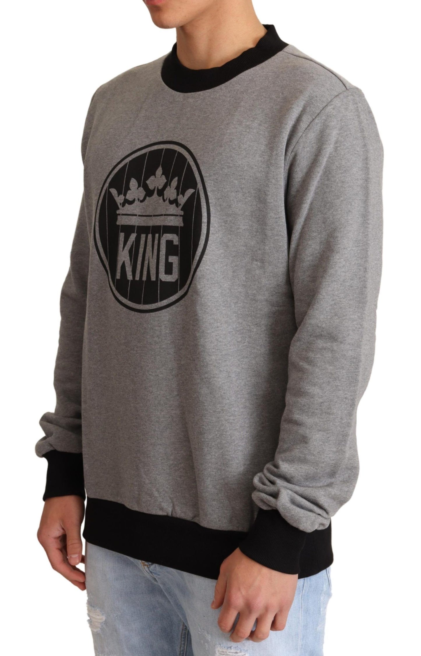 Dolce &amp; Gabbana Grey Crown King Cotton Pullover Sweater