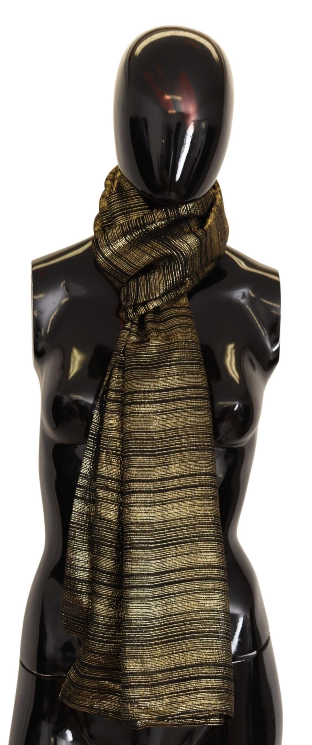 Dolce &amp; Gabbana Metallic Gold Silk Stretch Shawl Wrap Scarf