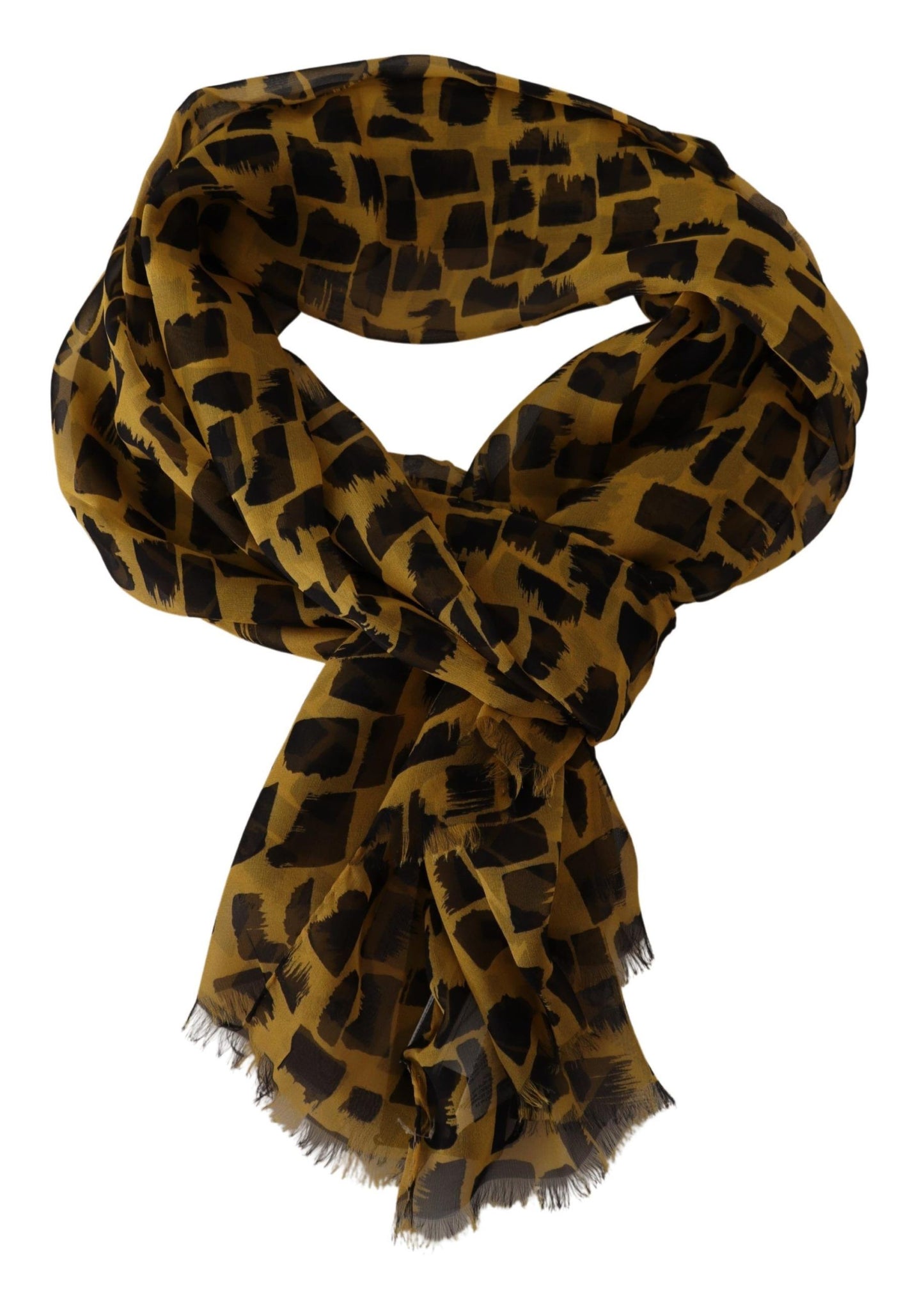 Dolce &amp; Gabbana Yellow Patterned 100% Silk Wrap Shawl Scarf