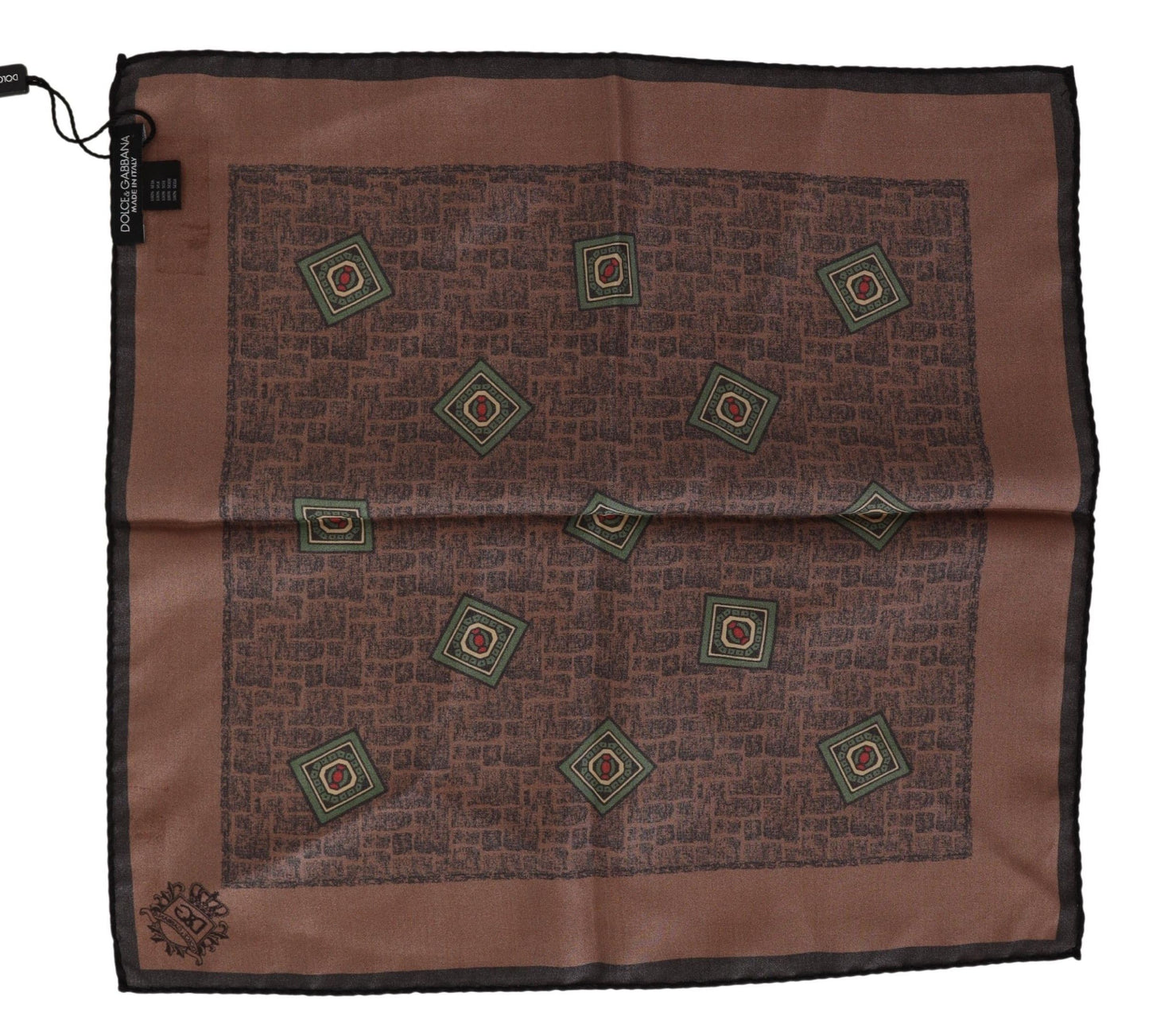 Dolce &amp; Gabbana Brown Patterned Silk Square Handkerchief Scarf