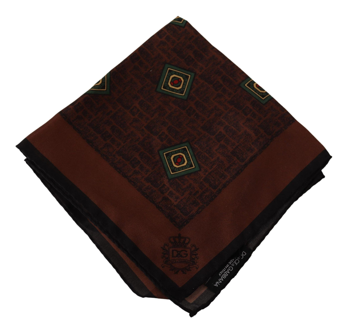 Dolce &amp; Gabbana Brown Patterned Silk Square Handkerchief Scarf