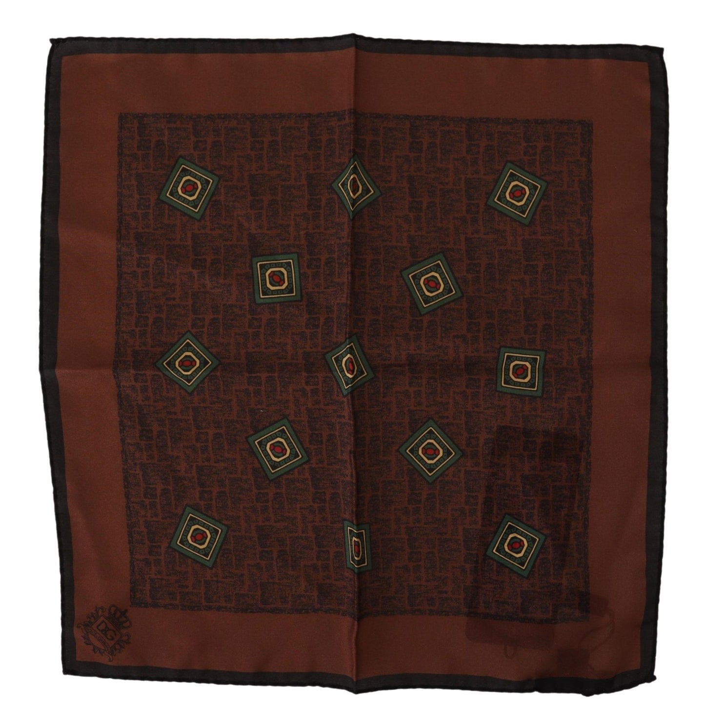 Dolce &amp; Gabbana Brown Patterned Silk Square Handkerchief Scarf