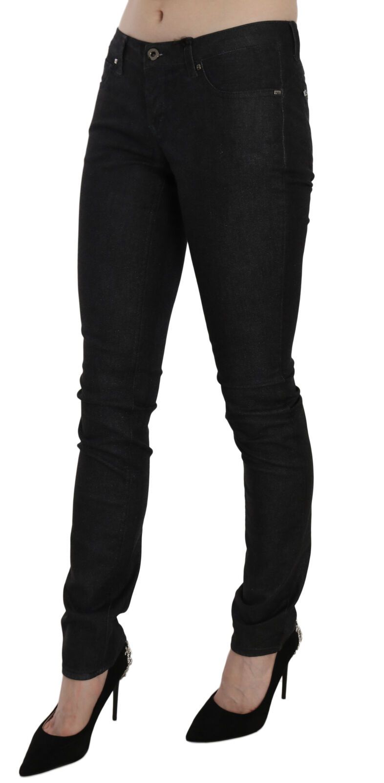 Schwarze, lässige Skinny-Denim-Jeans von Costume National mit niedriger Taille