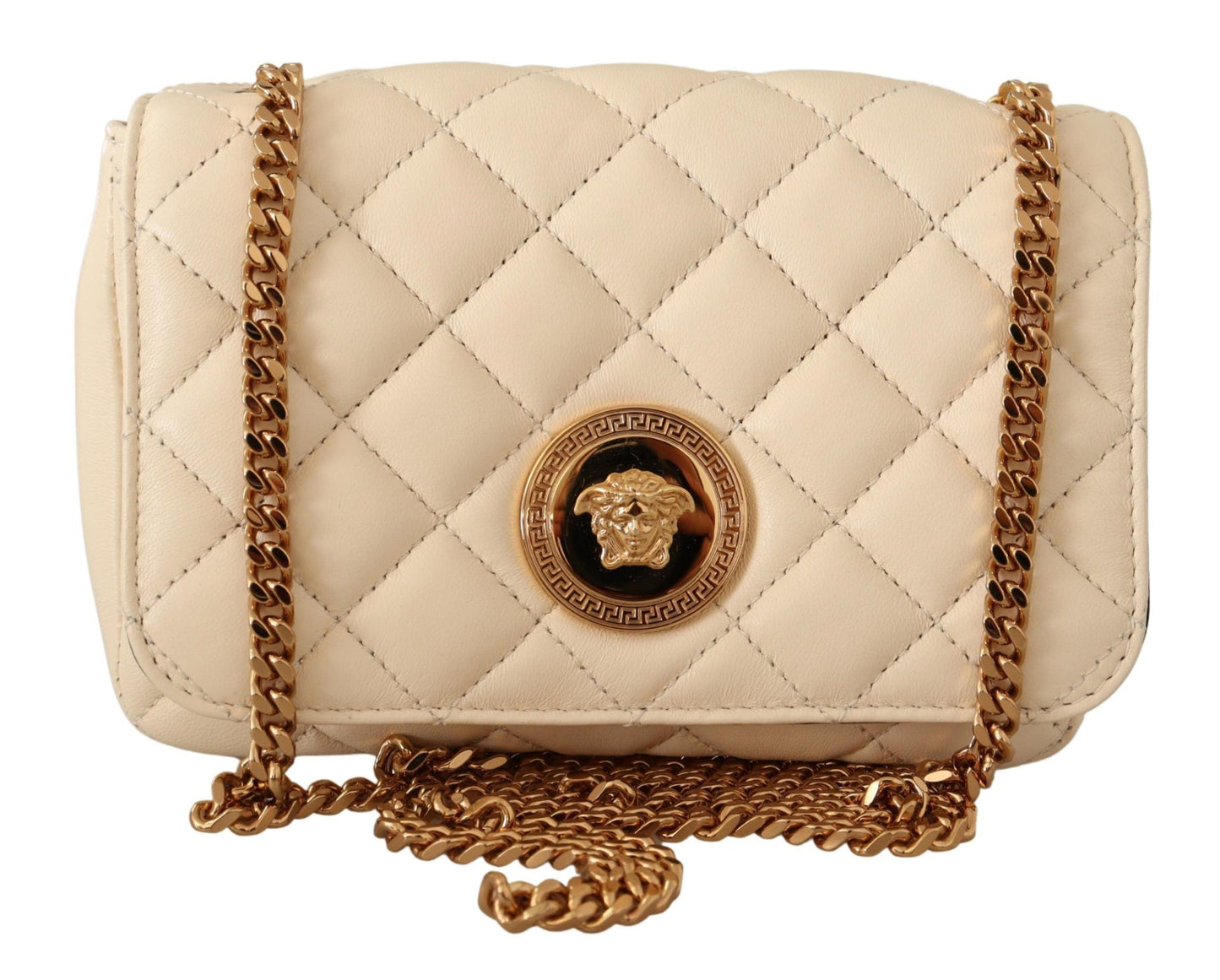 Versace White Nappa Leather Medusa Maliit na Crossbody Bag