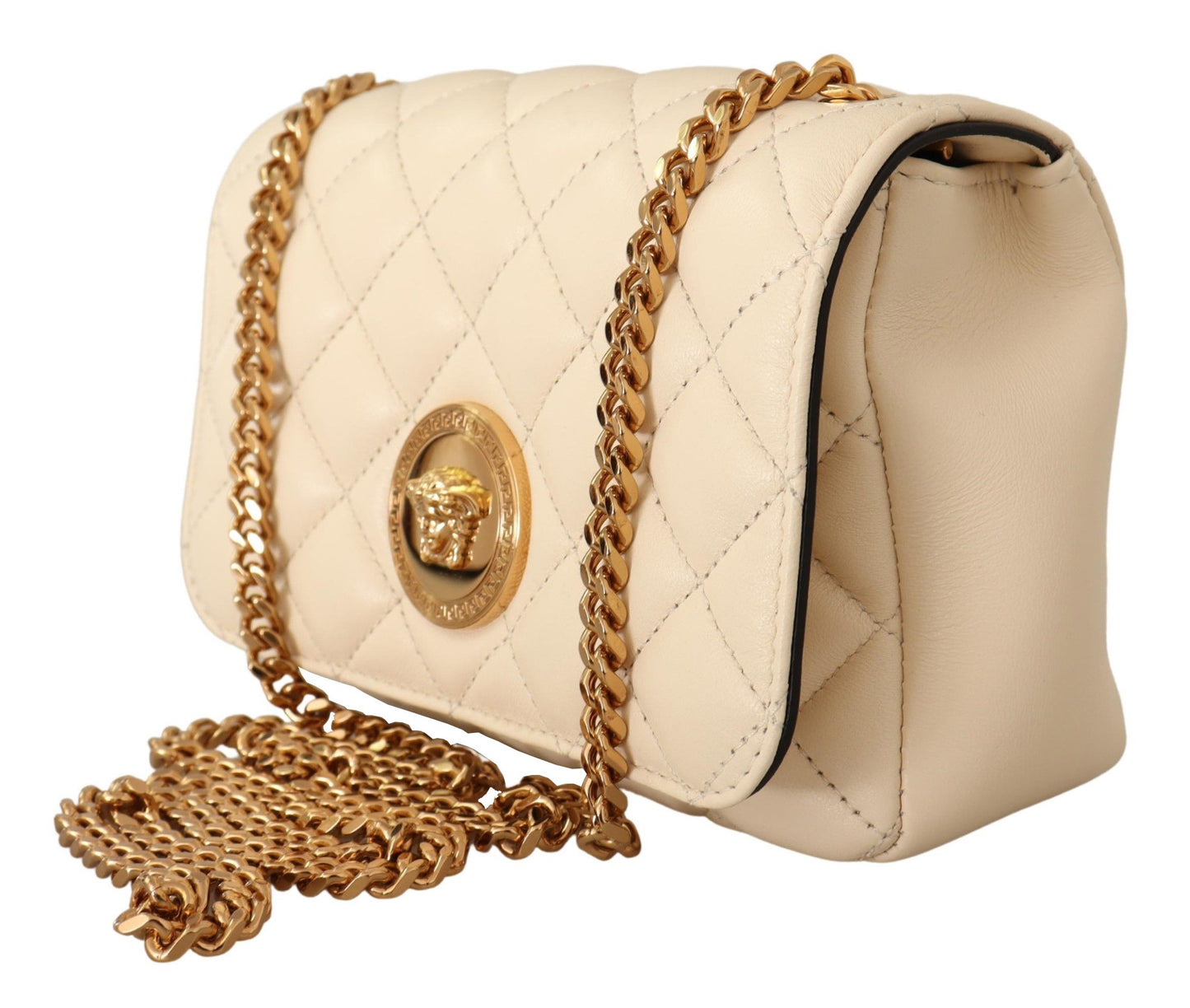 Versace White Nappa Leather Medusa Maliit na Crossbody Bag