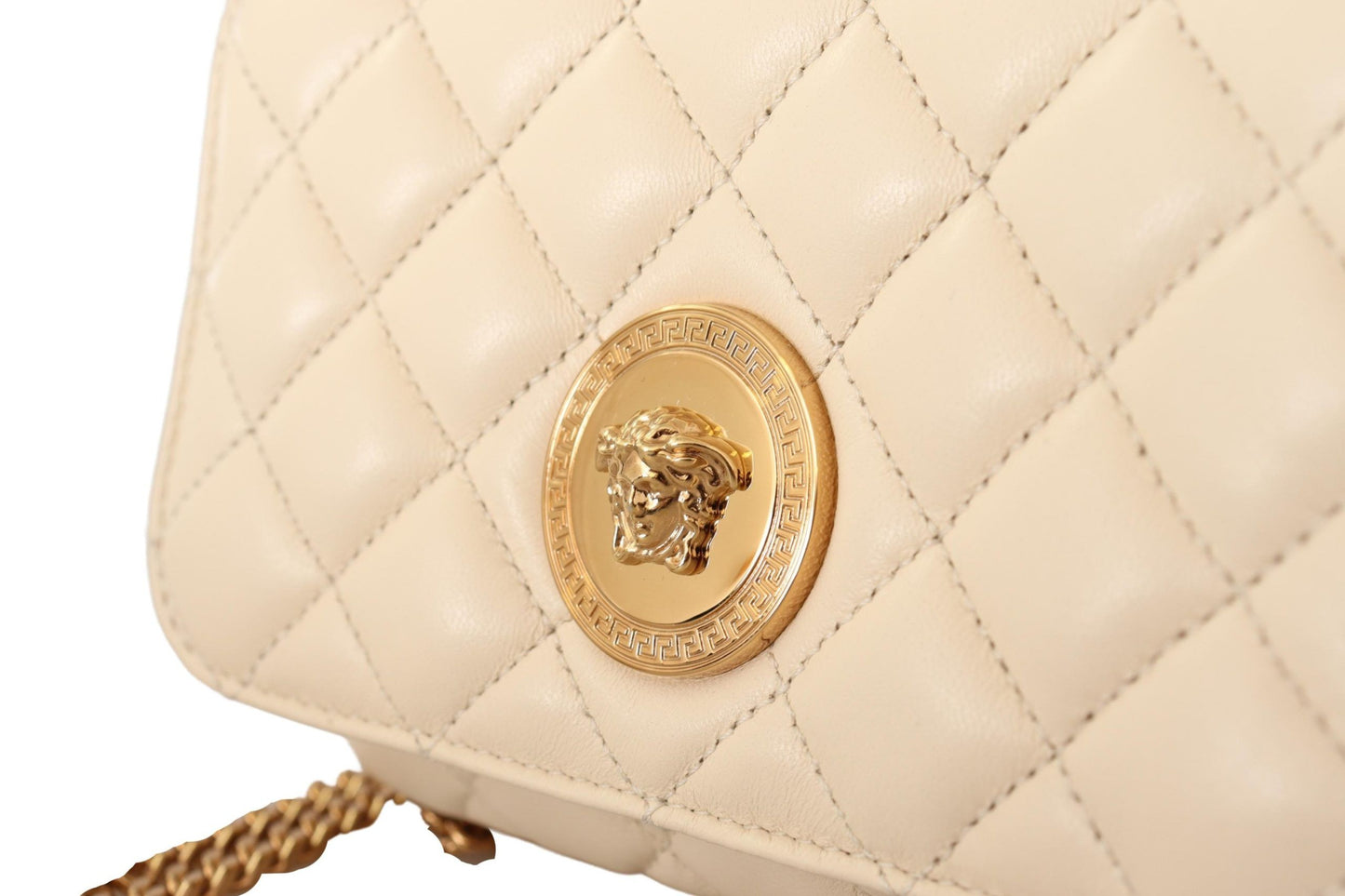 Versace White Nappa Leather Medusa Maliit na Crossbody Bag