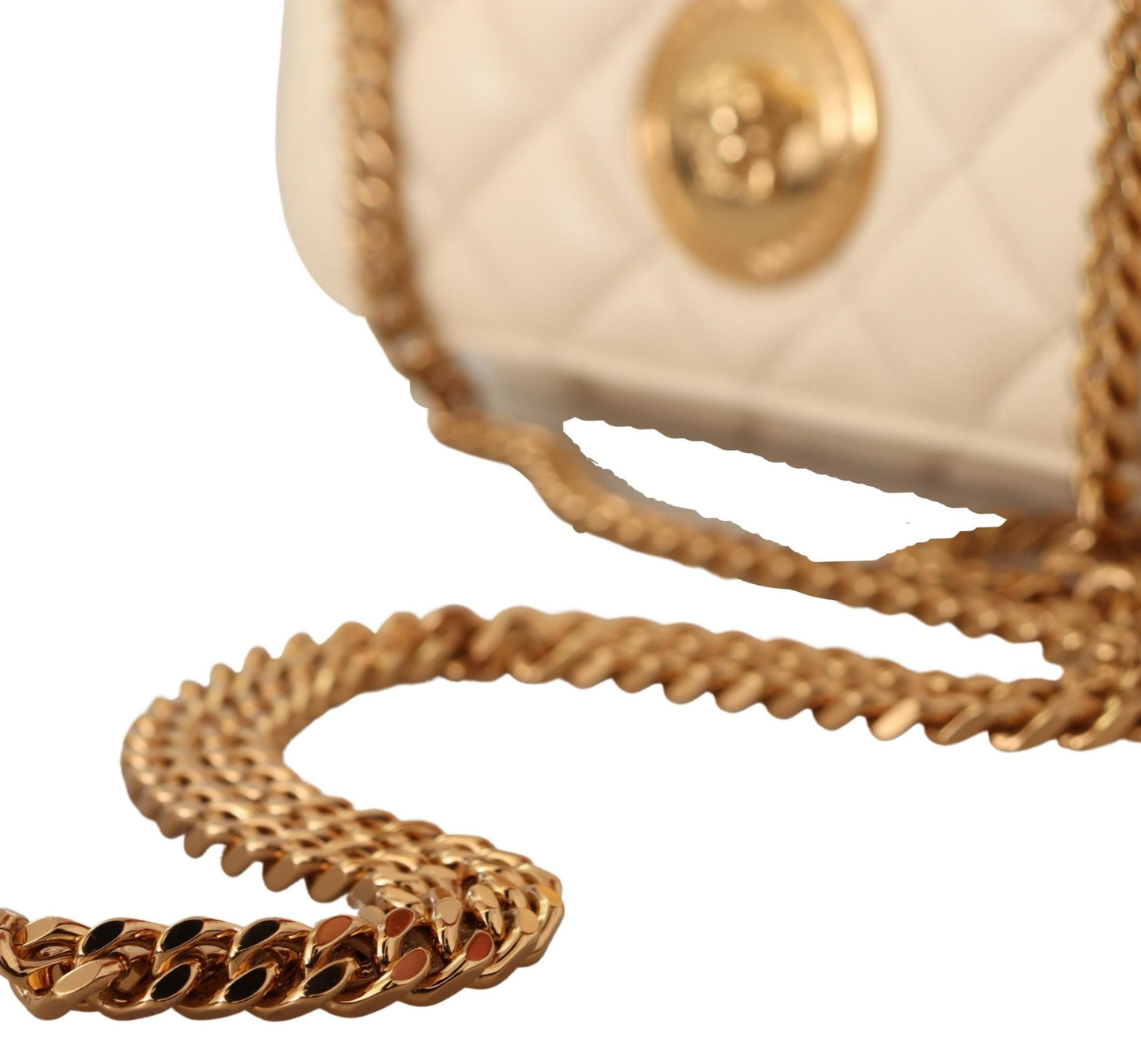 Versace White Nappa Leather Medusa Maliit na Crossbody Bag