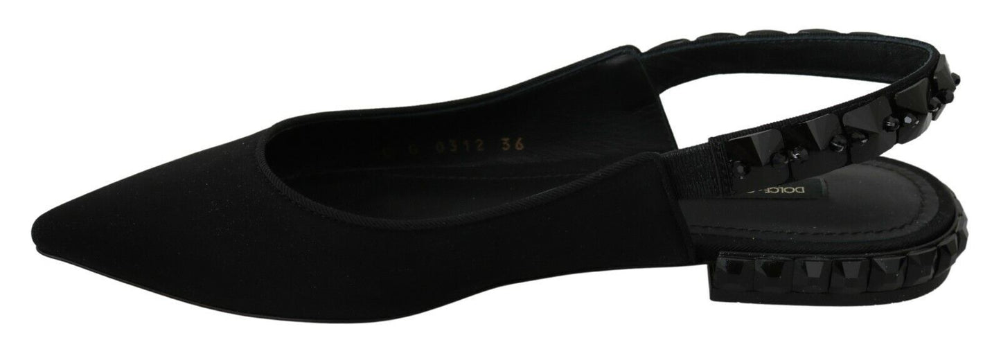 Dolce &amp; Gabbana Black Flats Slingback Charmeuse Shoes