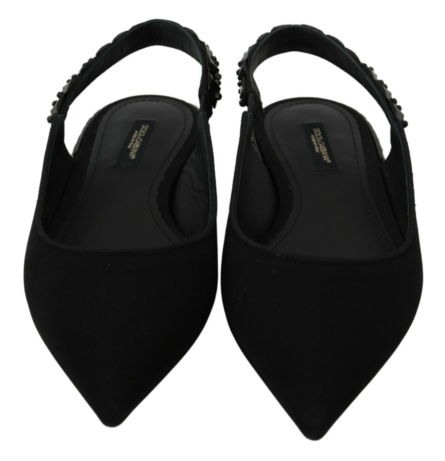 Dolce &amp; Gabbana Black Flats Slingback Charmeuse Shoes