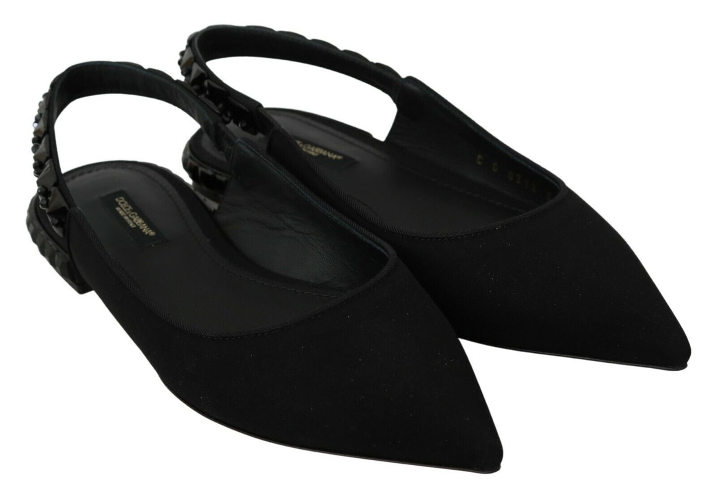 Dolce &amp; Gabbana Black Flats Slingback Charmeuse Shoes