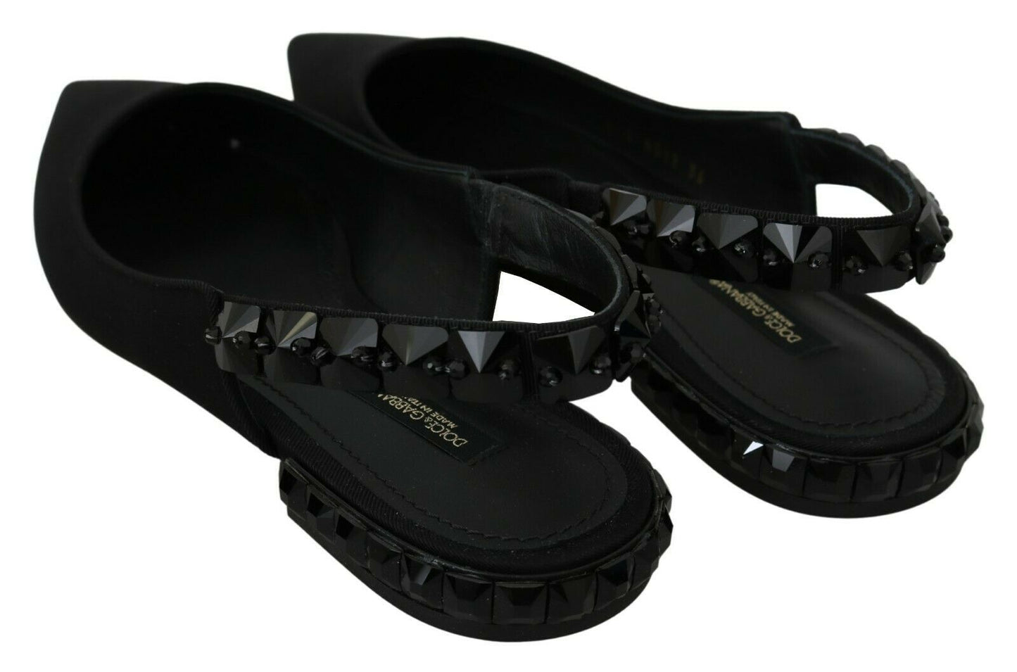 Dolce &amp; Gabbana Black Flats Slingback Charmeuse Shoes