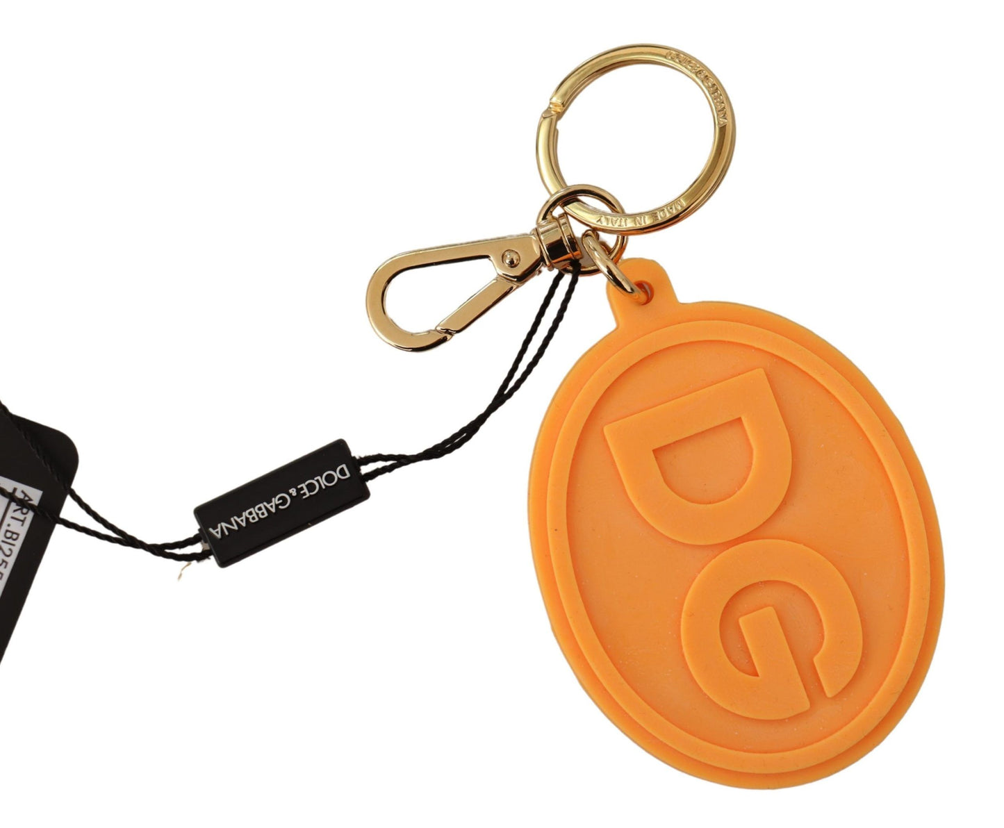 Dolce &amp; Gabbana Orange Gummi DG Logo Gold Messing Metall Schlüsselanhänger