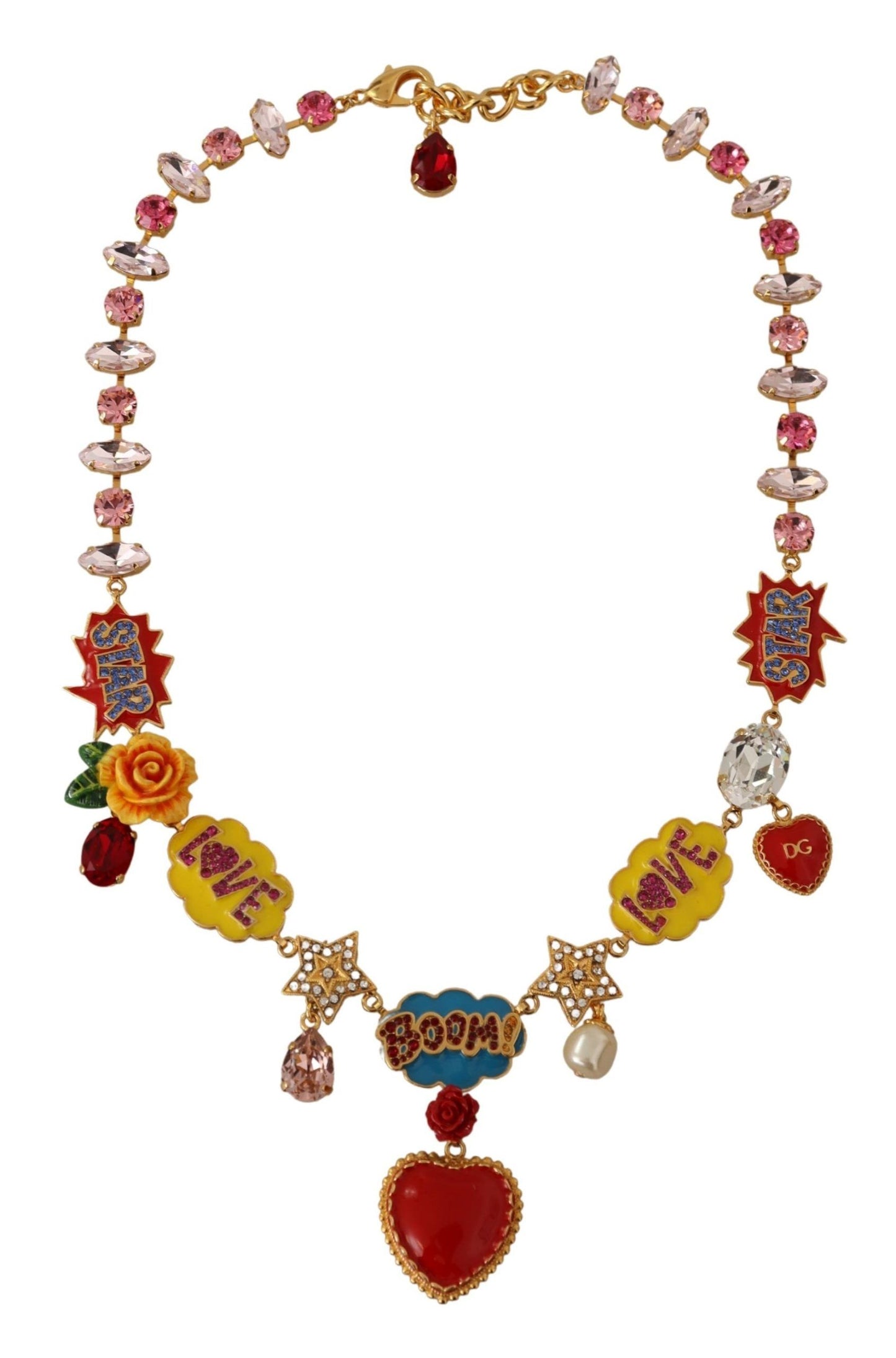 Dolce &amp; Gabbana Gold Cartoon Love Star Boom Crystals Chain Necklace