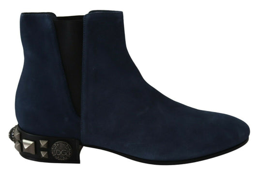 Dolce &amp; Gabbana Blue Suede Pinalamutian na Studded Boots Shoes