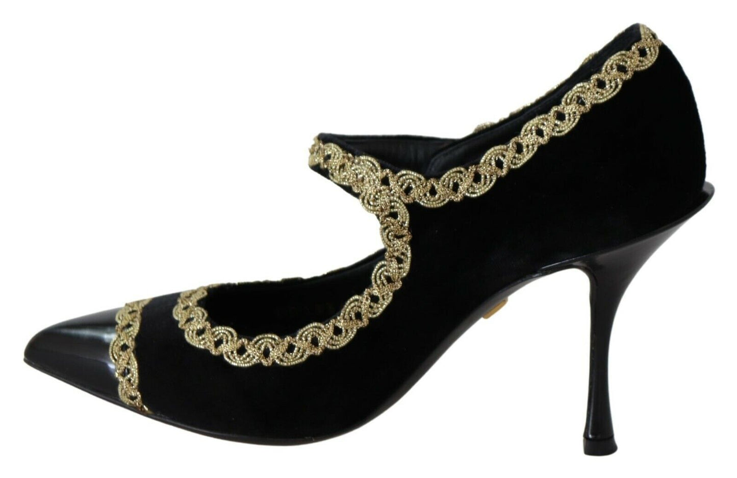 Dolce &amp; Gabbana Black Embellished Velvet Mary Jane Pumps Shoes