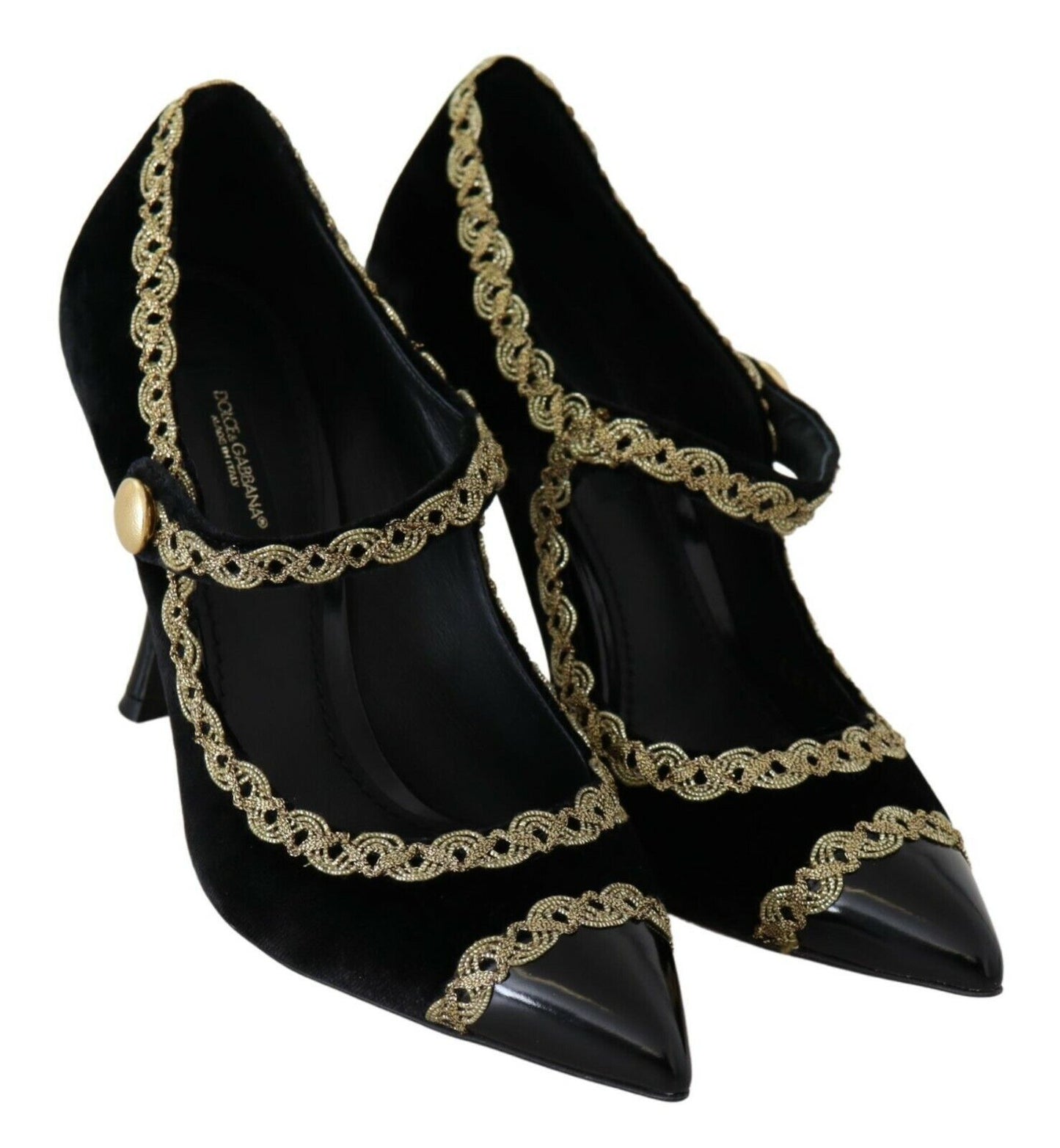 Dolce &amp; Gabbana Schwarze verzierte Mary-Jane-Pumps aus Samt