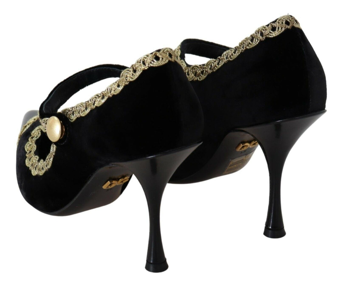 Dolce &amp; Gabbana Black Embellished Velvet Mary Jane Pumps Shoes