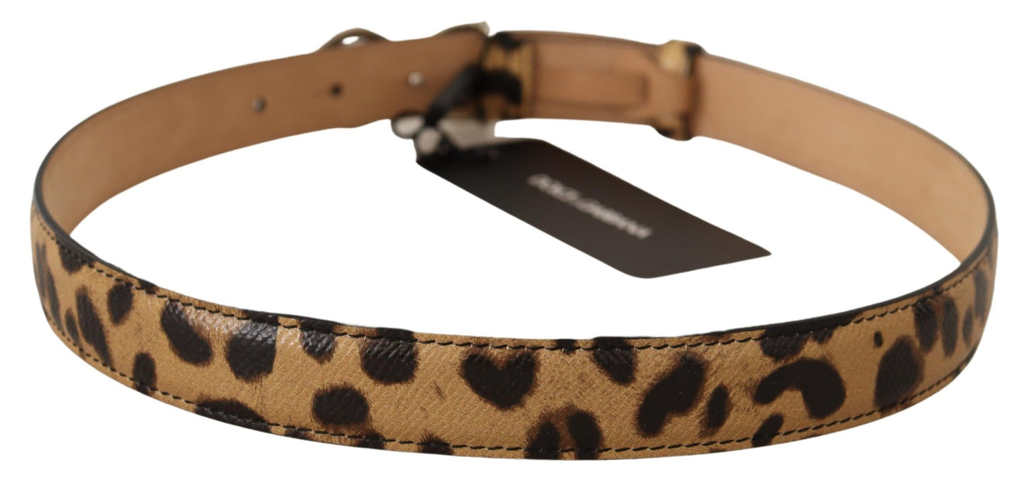 Dolce &amp; Gabbana Brown Leopard Leather DG Crystals Buckle Belt