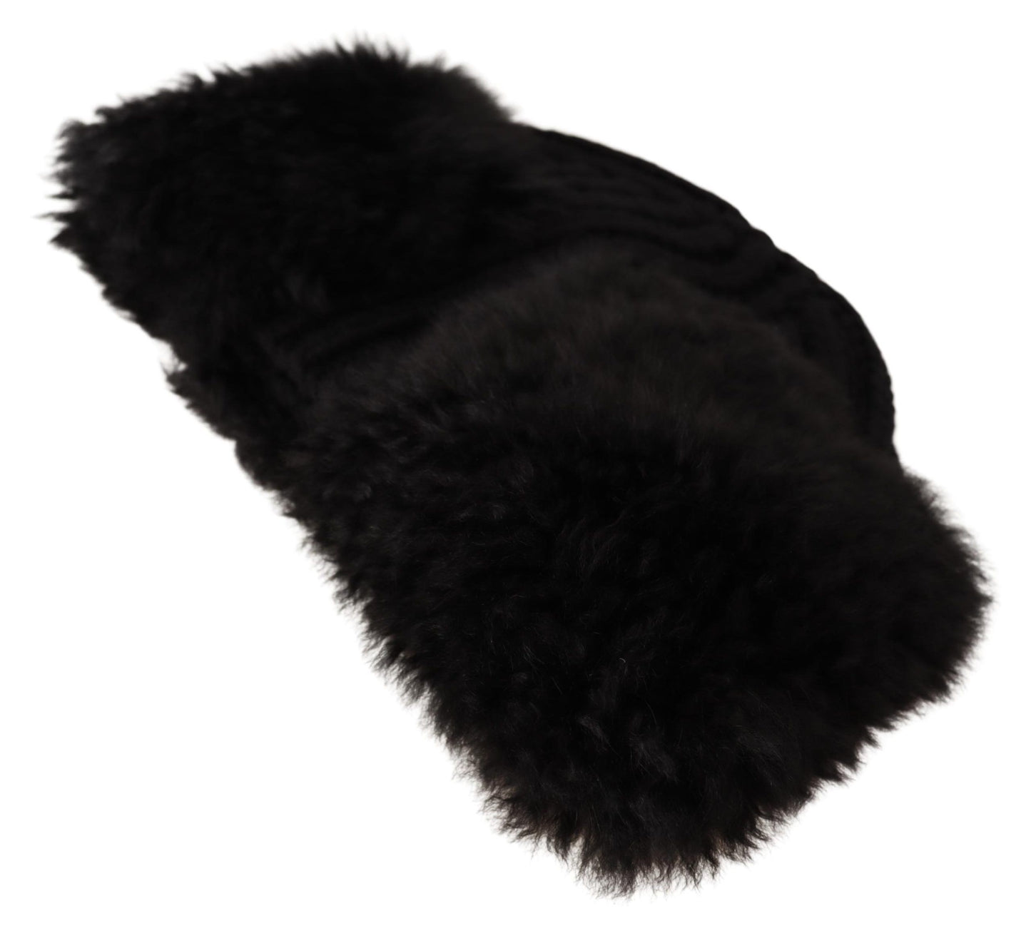 Dolce &amp; Gabbana Black Cashmere Fur Women Beanie Women Hat