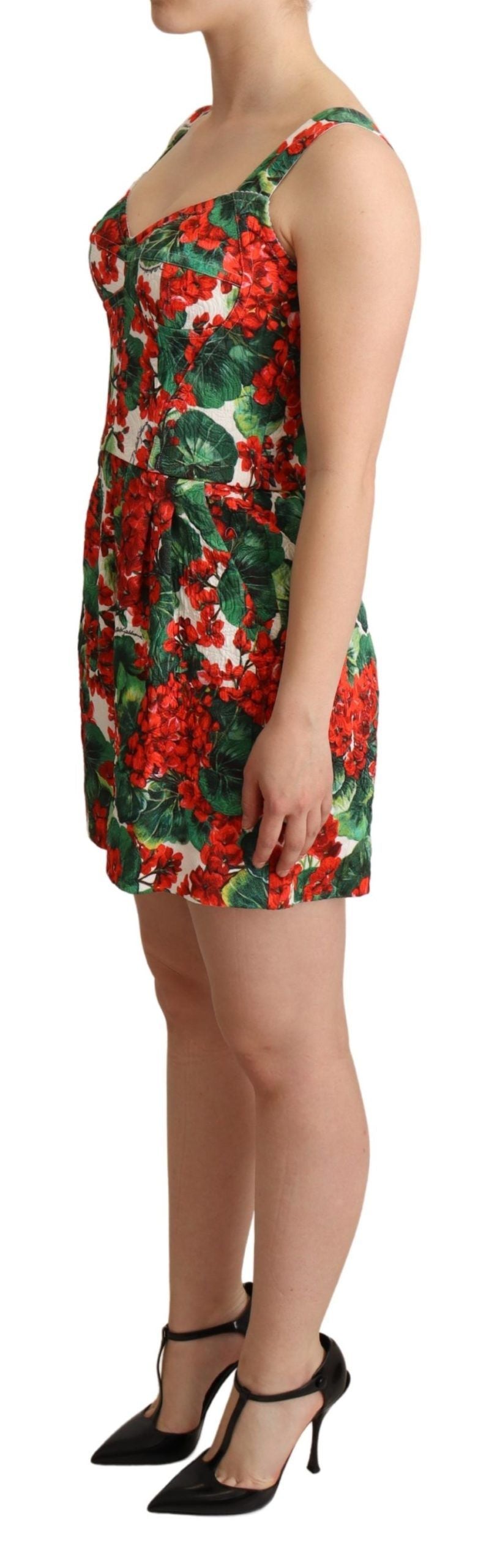 Dolce &amp; Gabbana Red Geranium Print Shorts Jumpsuit Dress