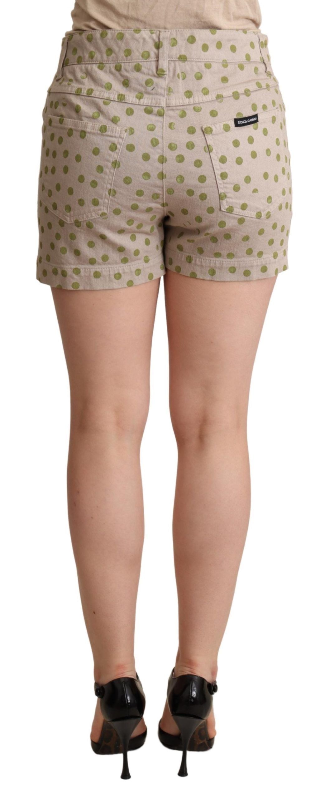 Dolce &amp; Gabbana Beige Polka Dots Denim Cotton Stretch Shorts