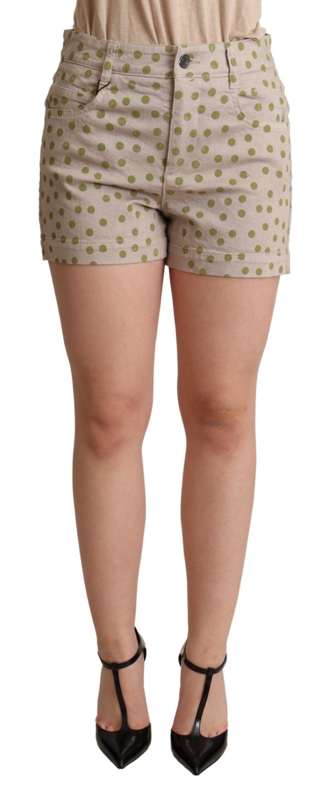 Dolce &amp; Gabbana Beige Polka Dots Denim Cotton Stretch Shorts