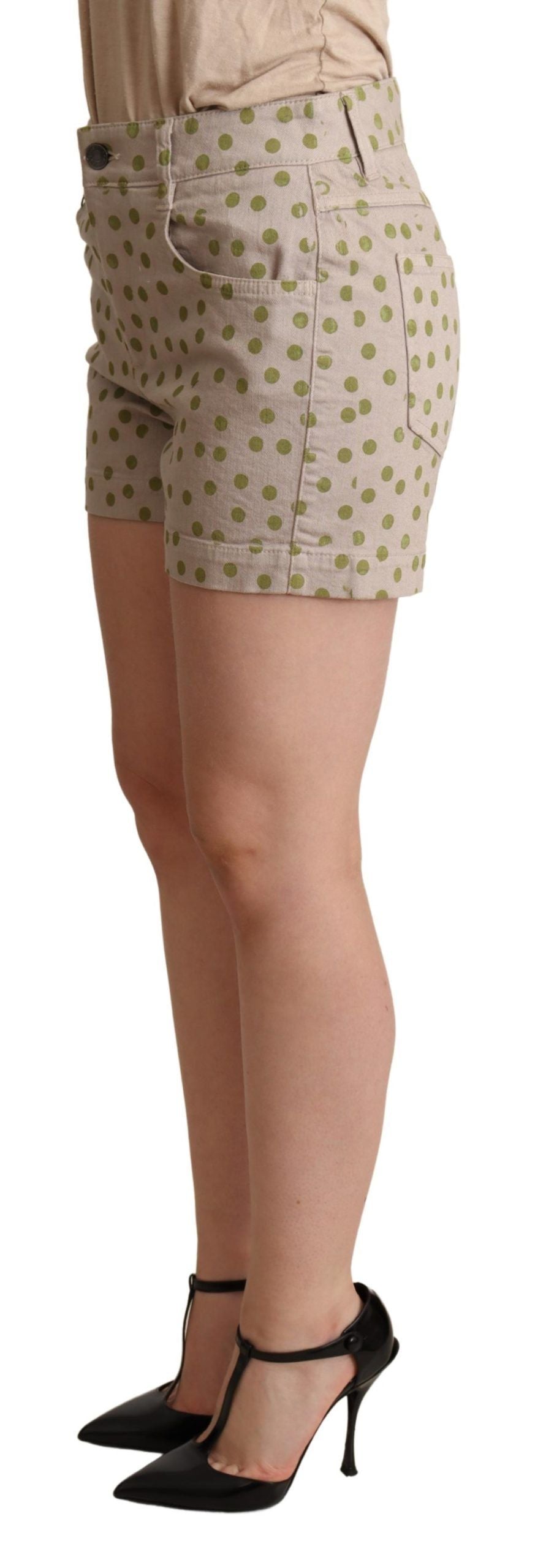 Dolce &amp; Gabbana Beige Polka Dots Denim Cotton Stretch Shorts