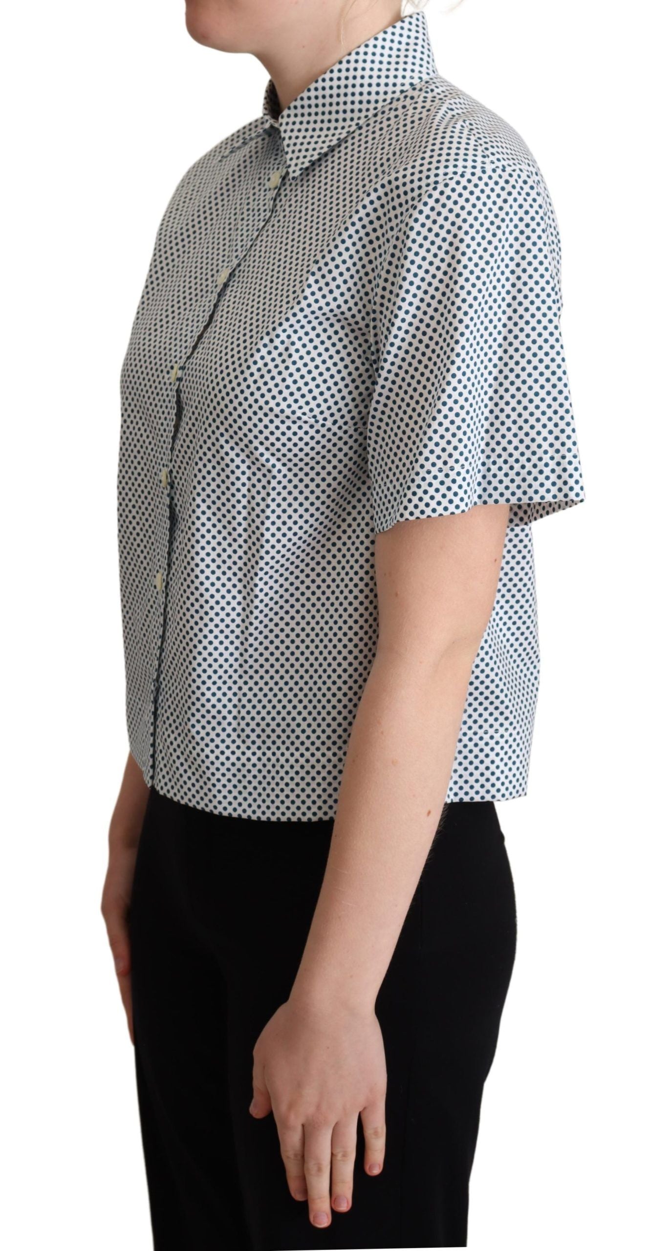 Dolce &amp; Gabbana White Blue Polka Dot Cotton Shirt