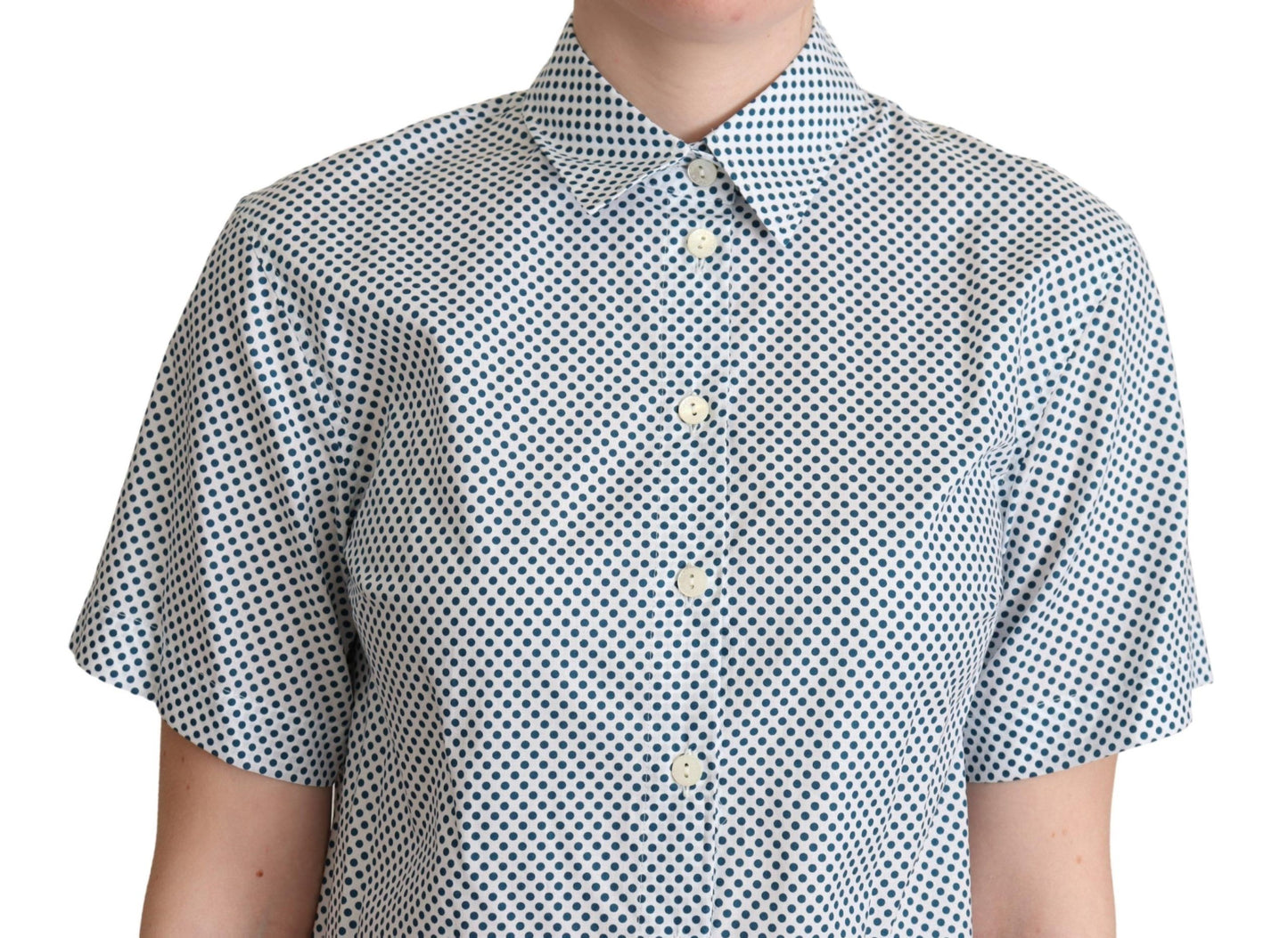 Dolce &amp; Gabbana White Blue Polka Dot Cotton Shirt