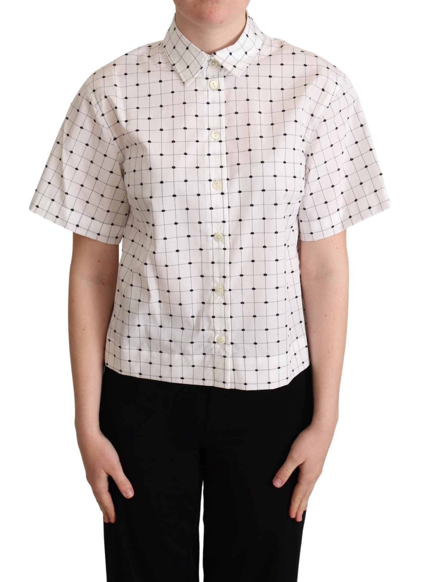 Dolce &amp; Gabbana White Polka Dot Cotton Collared Shirt Top