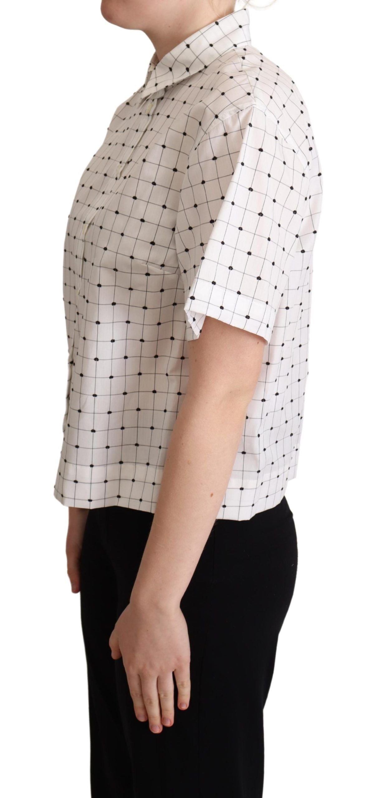 Dolce &amp; Gabbana White Polka Dot Cotton Collared Shirt Top