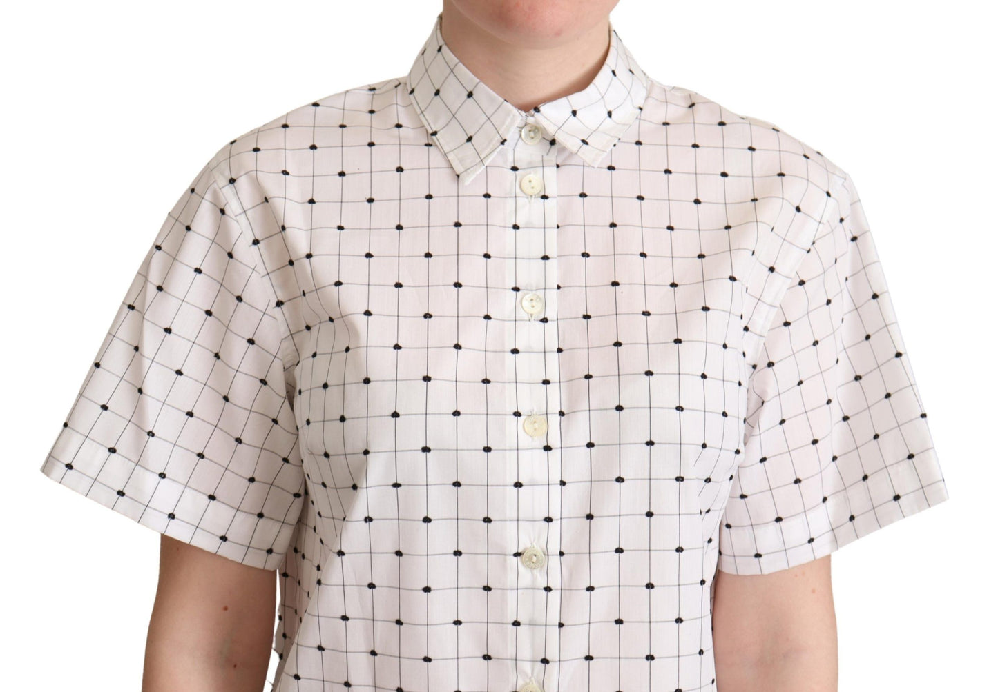 Dolce &amp; Gabbana White Polka Dot Cotton Collared Shirt Top