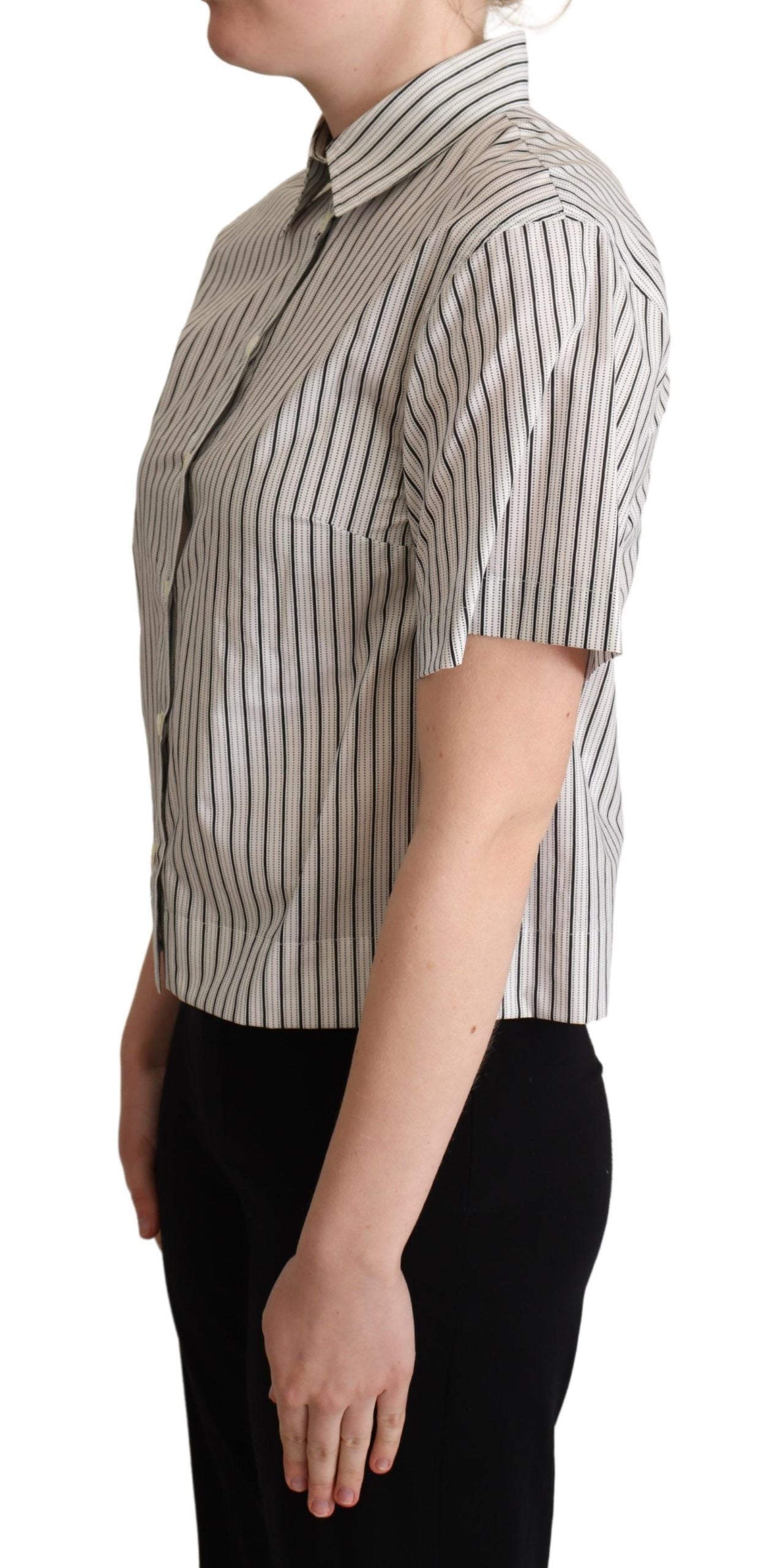 Dolce &amp; Gabbana White Black Striped Collared Shirt