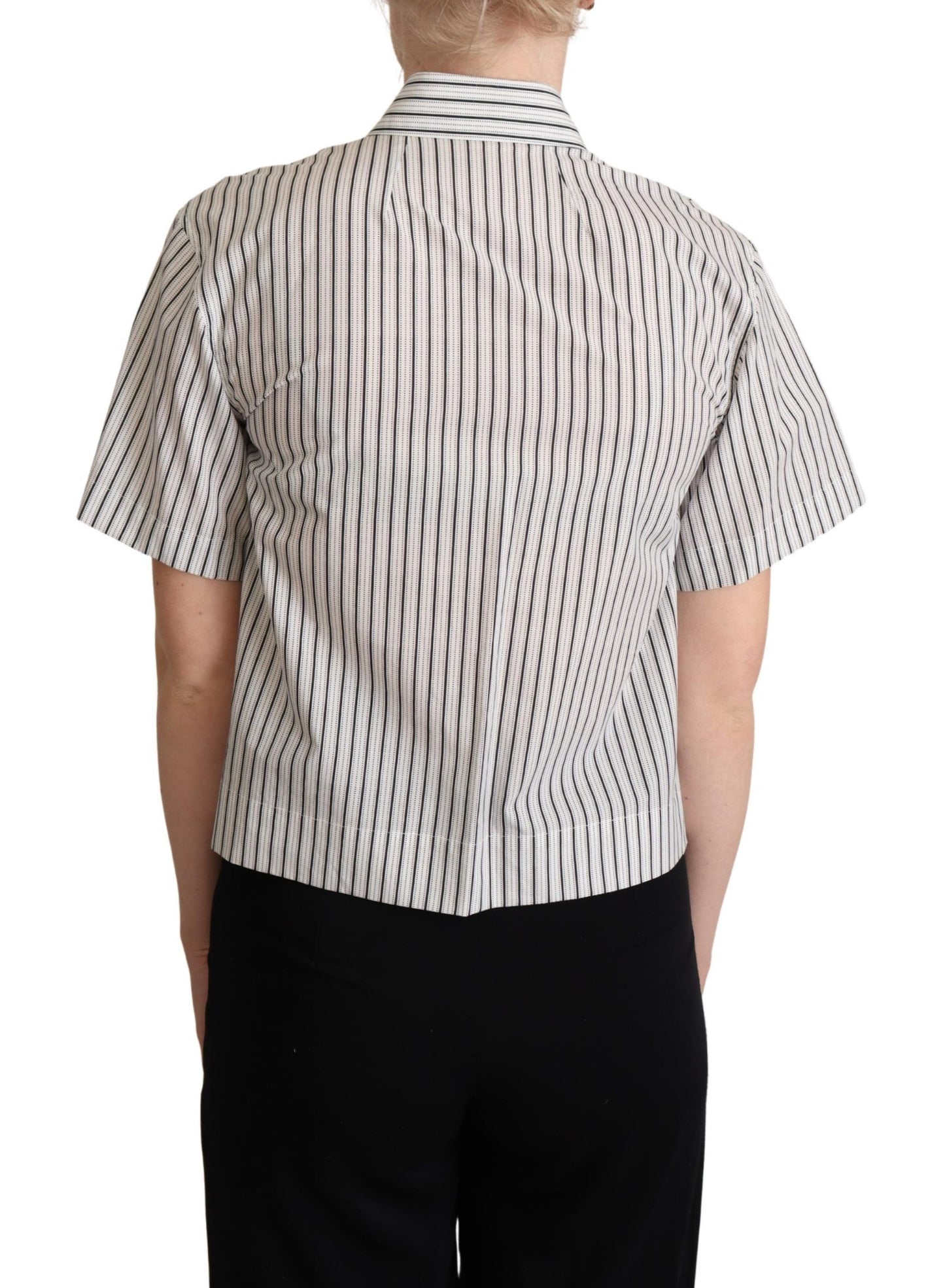 Dolce &amp; Gabbana White Black Striped Collared Shirt