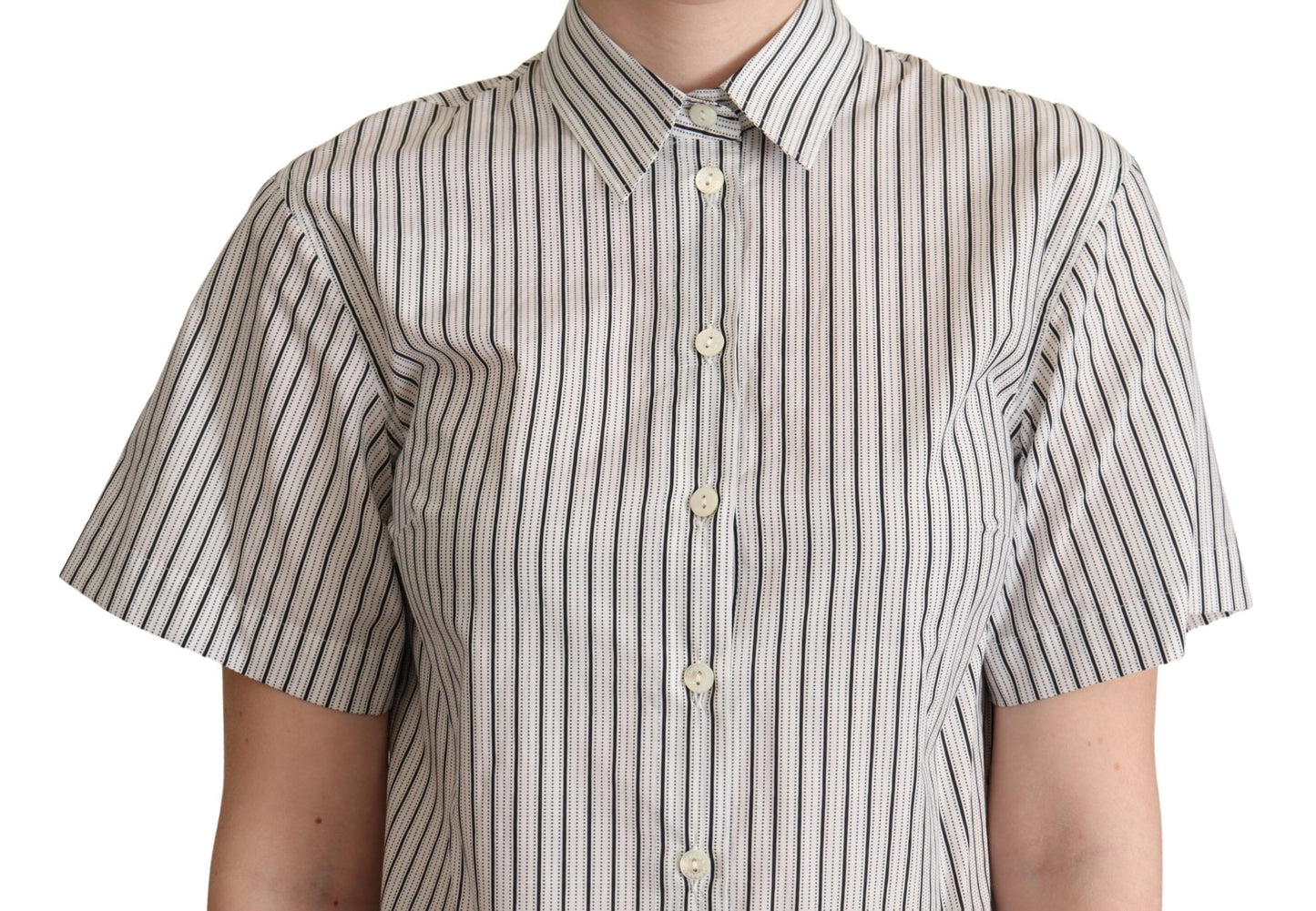 Dolce &amp; Gabbana White Black Striped Collared Shirt