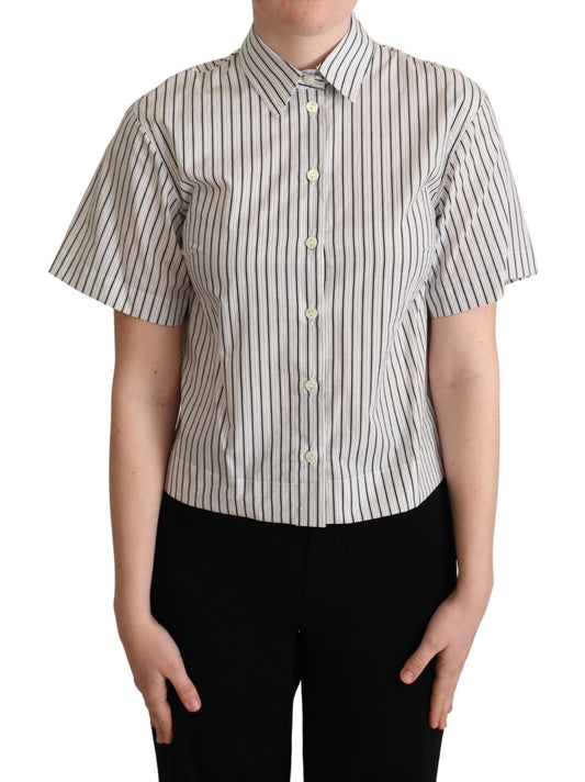 Dolce &amp; Gabbana White Black Striped Collared Shirt