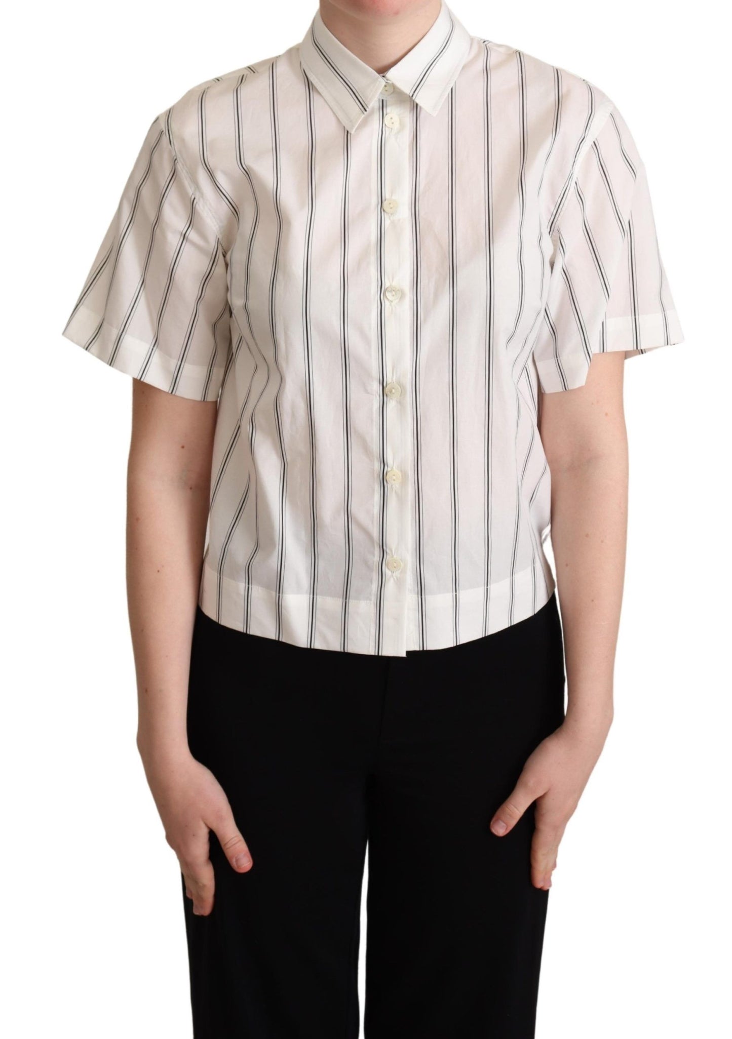 Dolce &amp; Gabbana White Black Stripes Collared Shirt Top