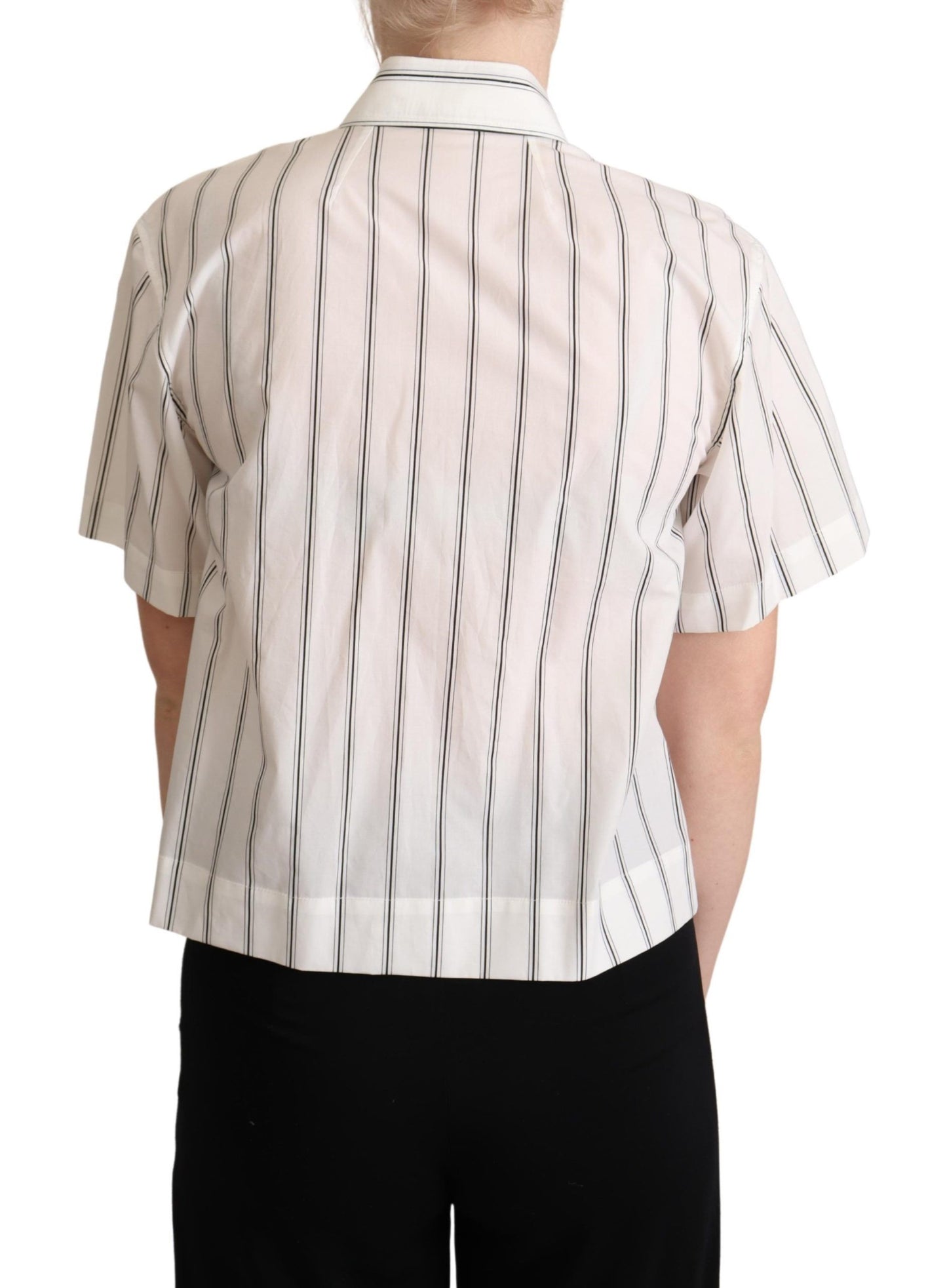 Dolce &amp; Gabbana White Black Stripes Collared Shirt Top