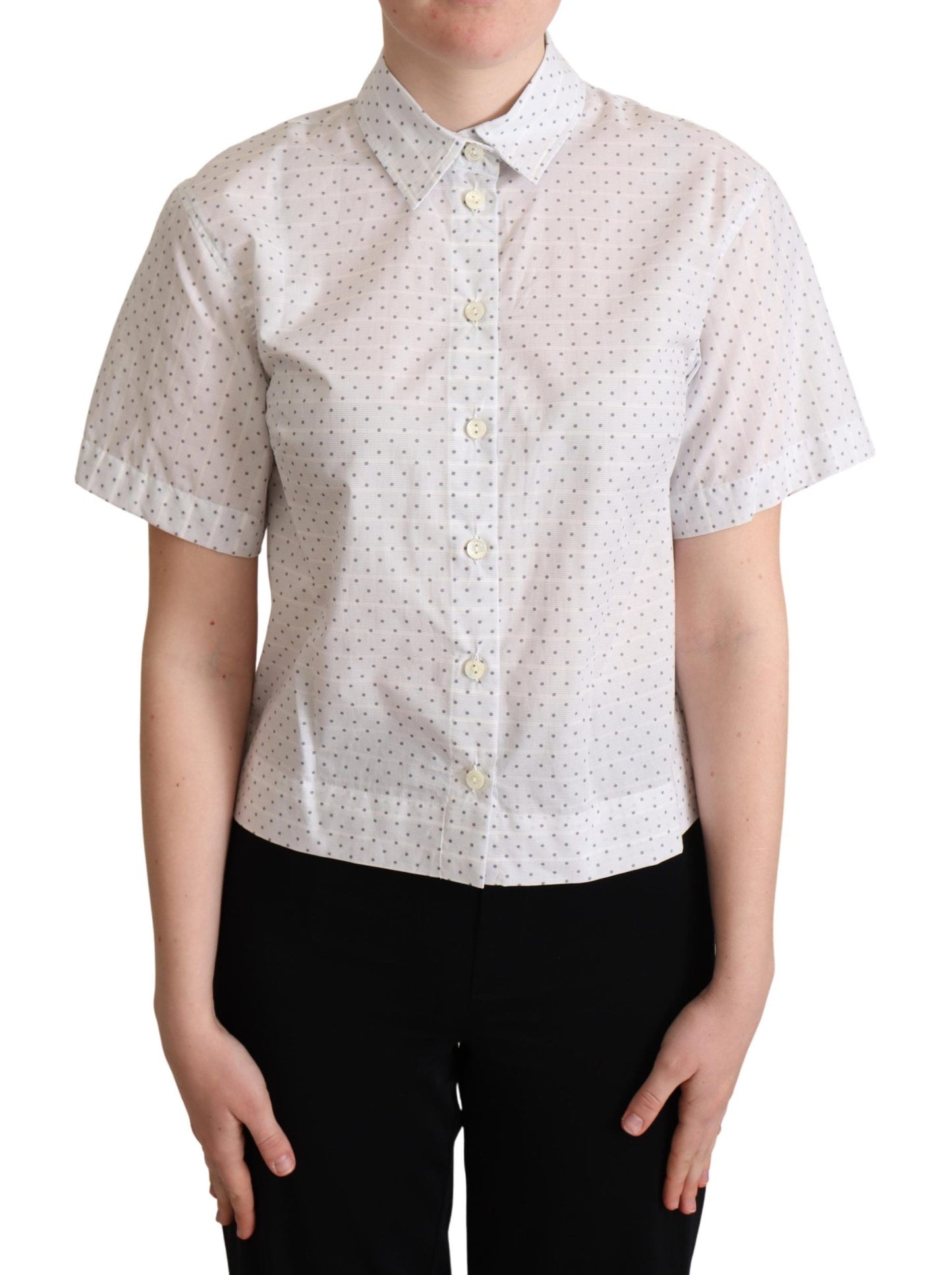 Dolce &amp; Gabbana White Black Polka Dots Collar Blouse Shirt