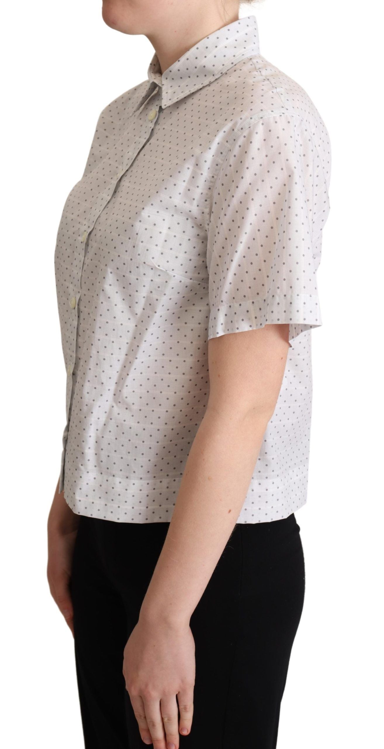 Dolce &amp; Gabbana White Black Polka Dots Collar Blouse Shirt