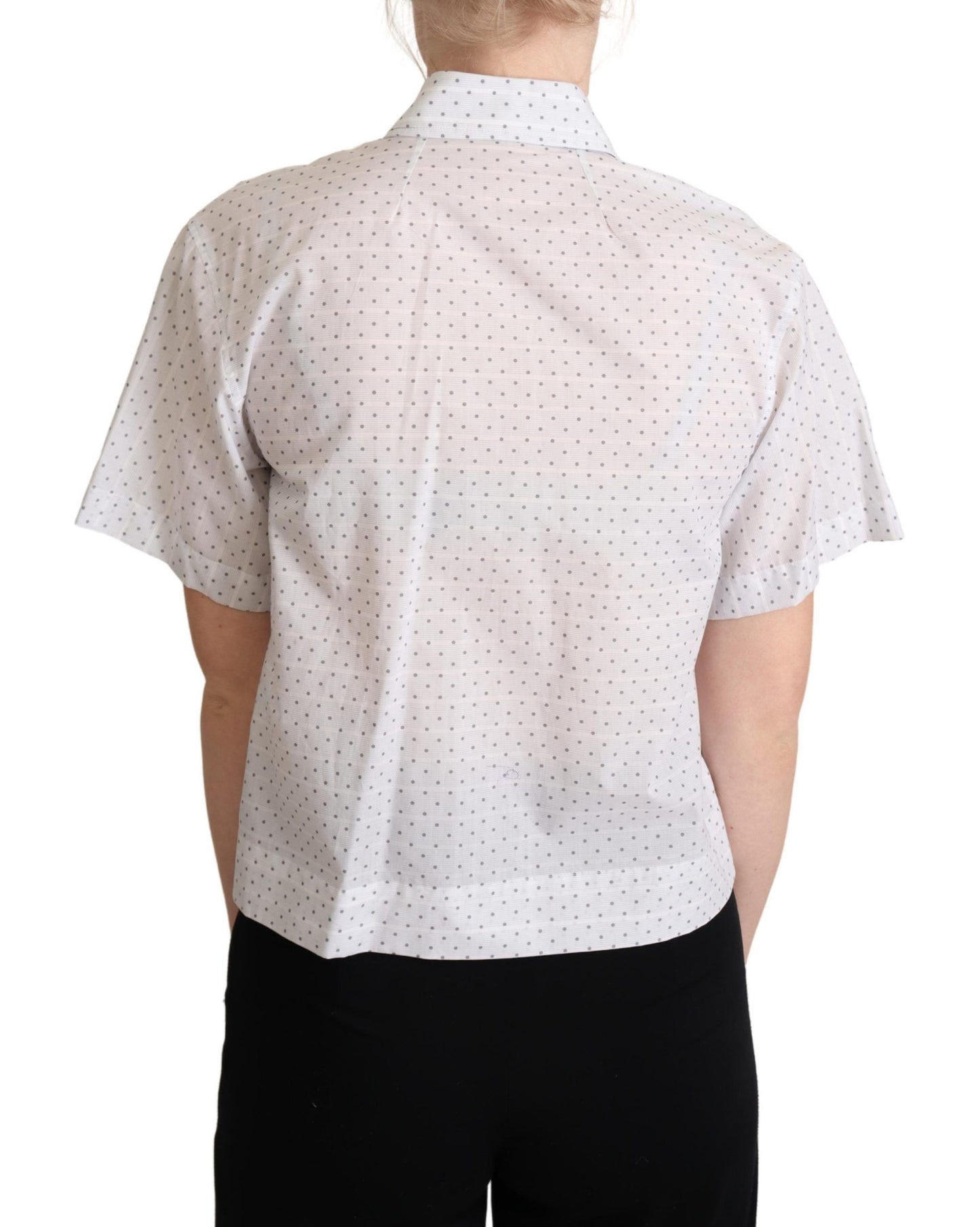 Dolce &amp; Gabbana White Black Polka Dots Collar Blouse Shirt