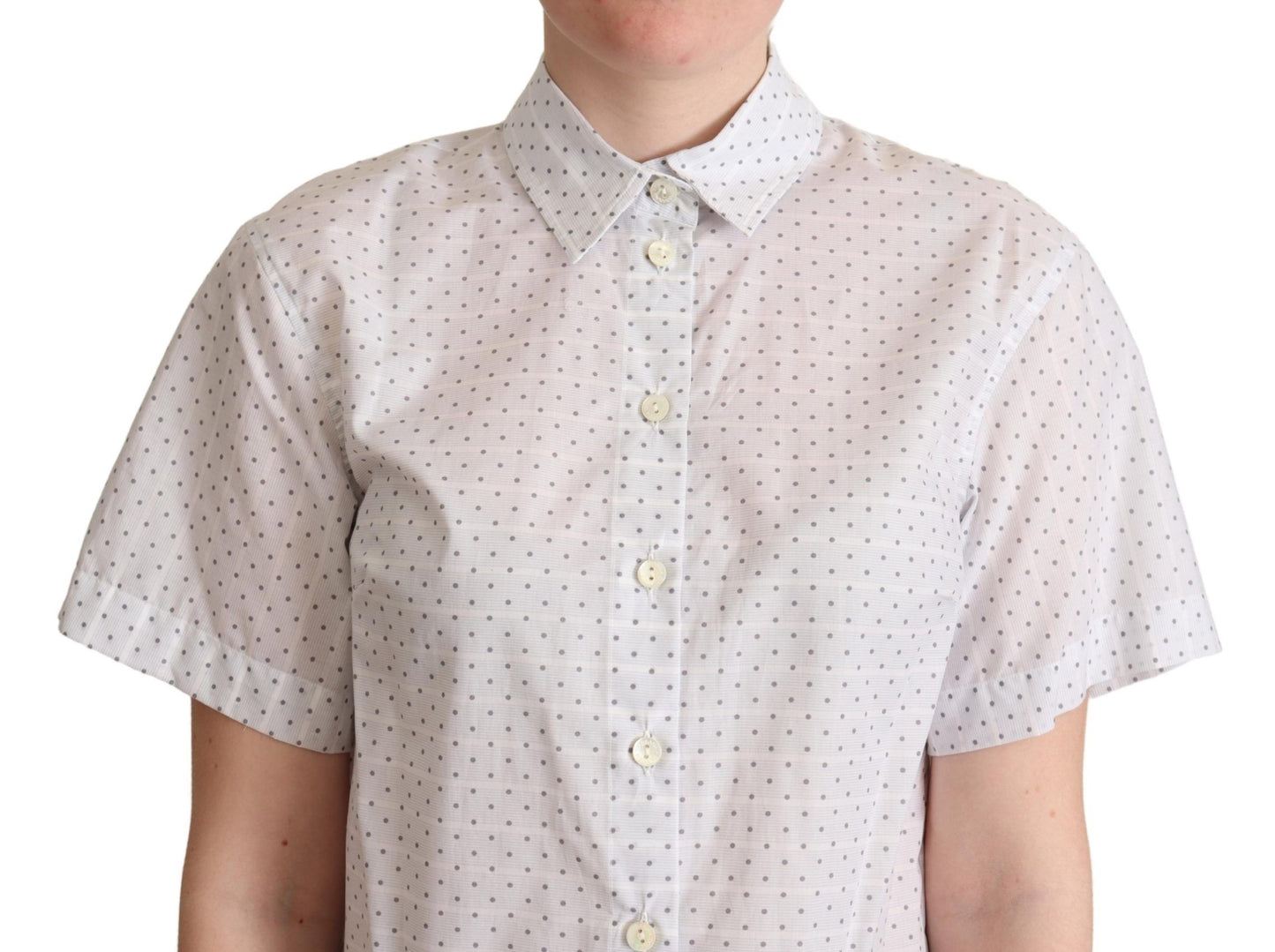 Dolce &amp; Gabbana White Black Polka Dots Collar Blouse Shirt