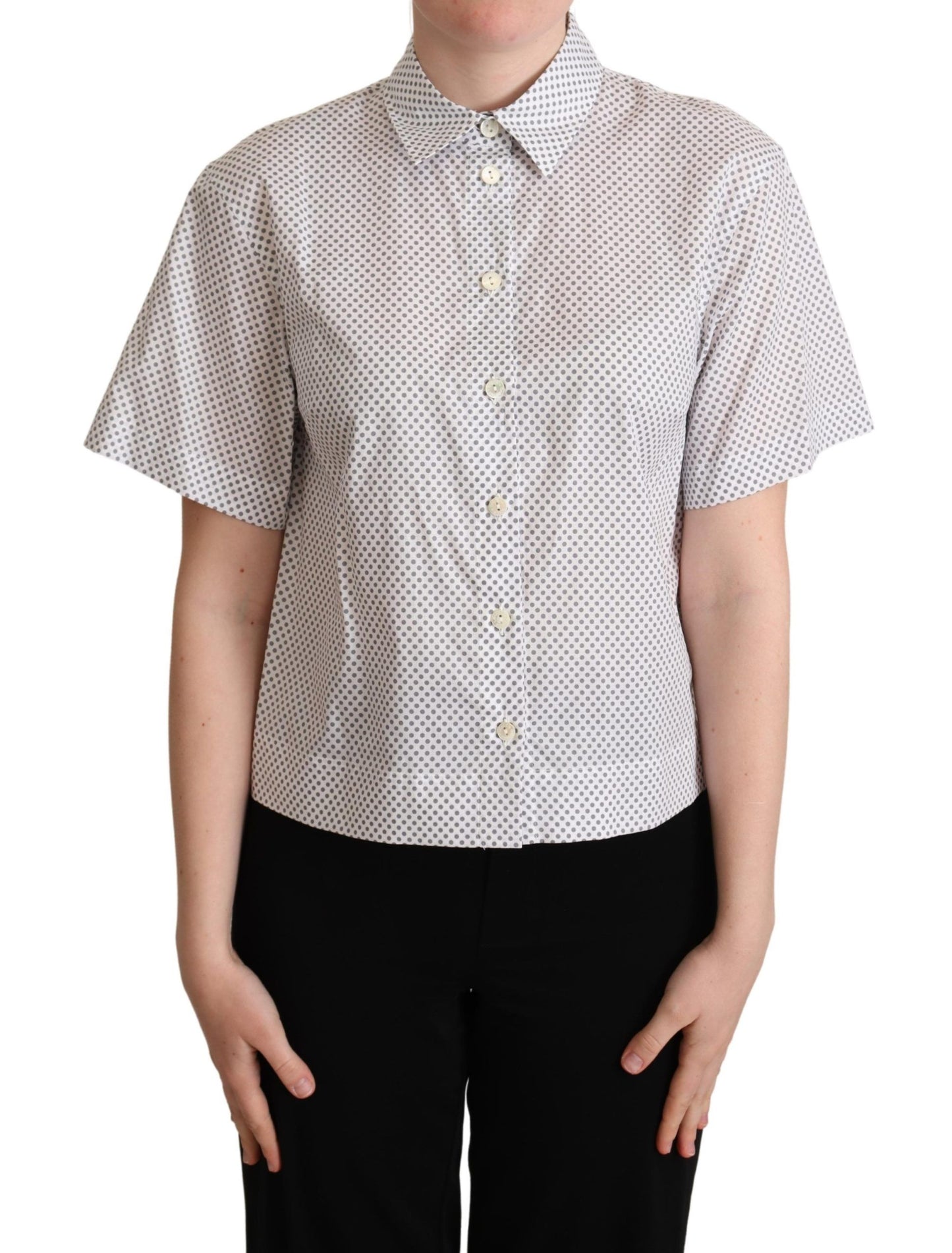 Dolce &amp; Gabbana White Grey Polka Dots Collared Button Shirt