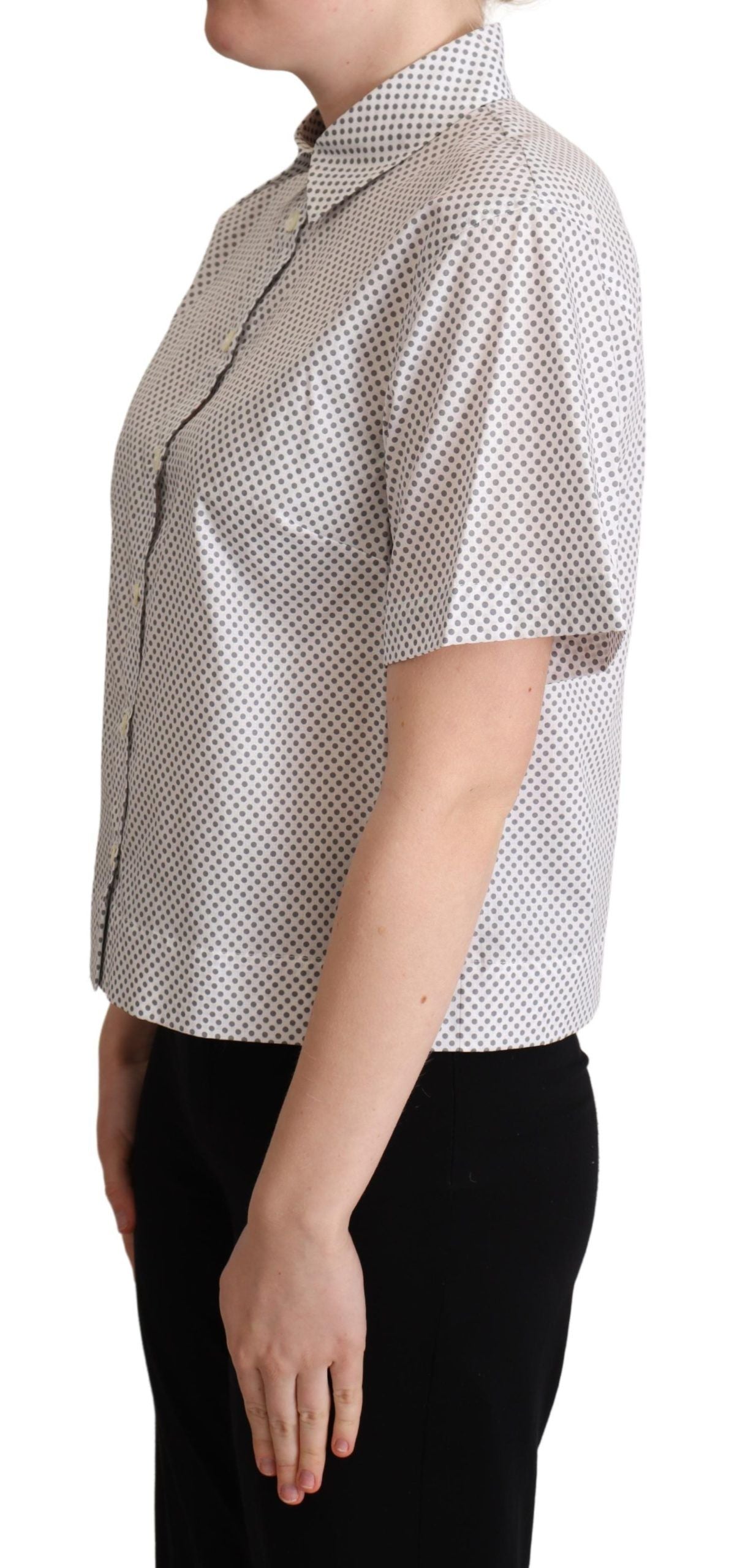 Dolce &amp; Gabbana White Grey Polka Dots Collared Button Shirt