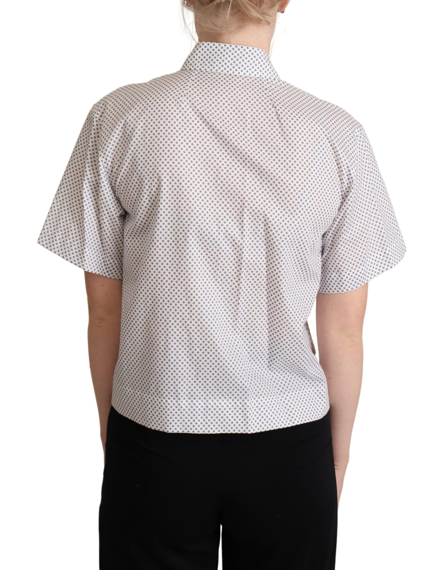 Dolce &amp; Gabbana White Grey Polka Dots Collared Button Shirt