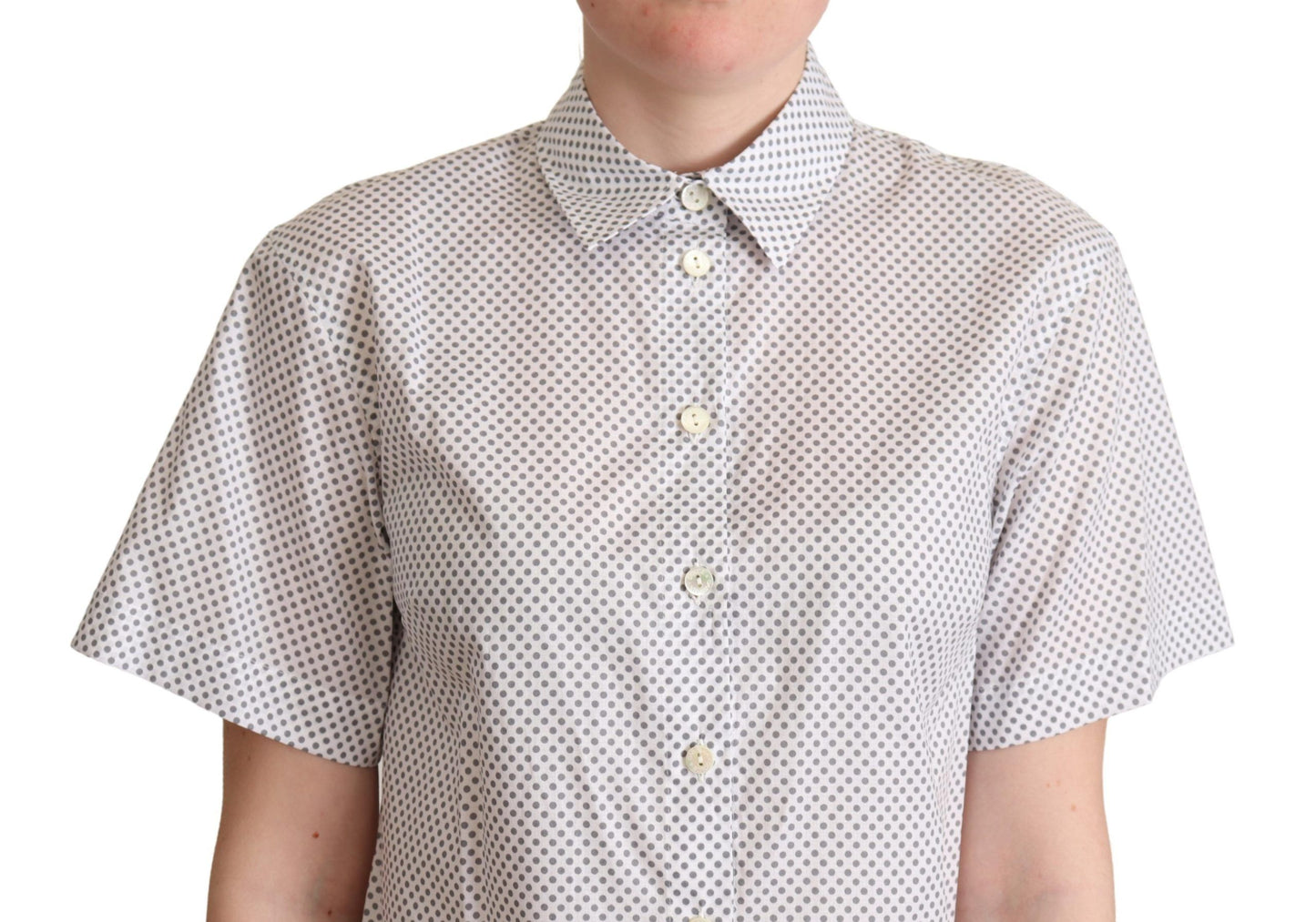 Dolce &amp; Gabbana White Grey Polka Dots Collared Button Shirt