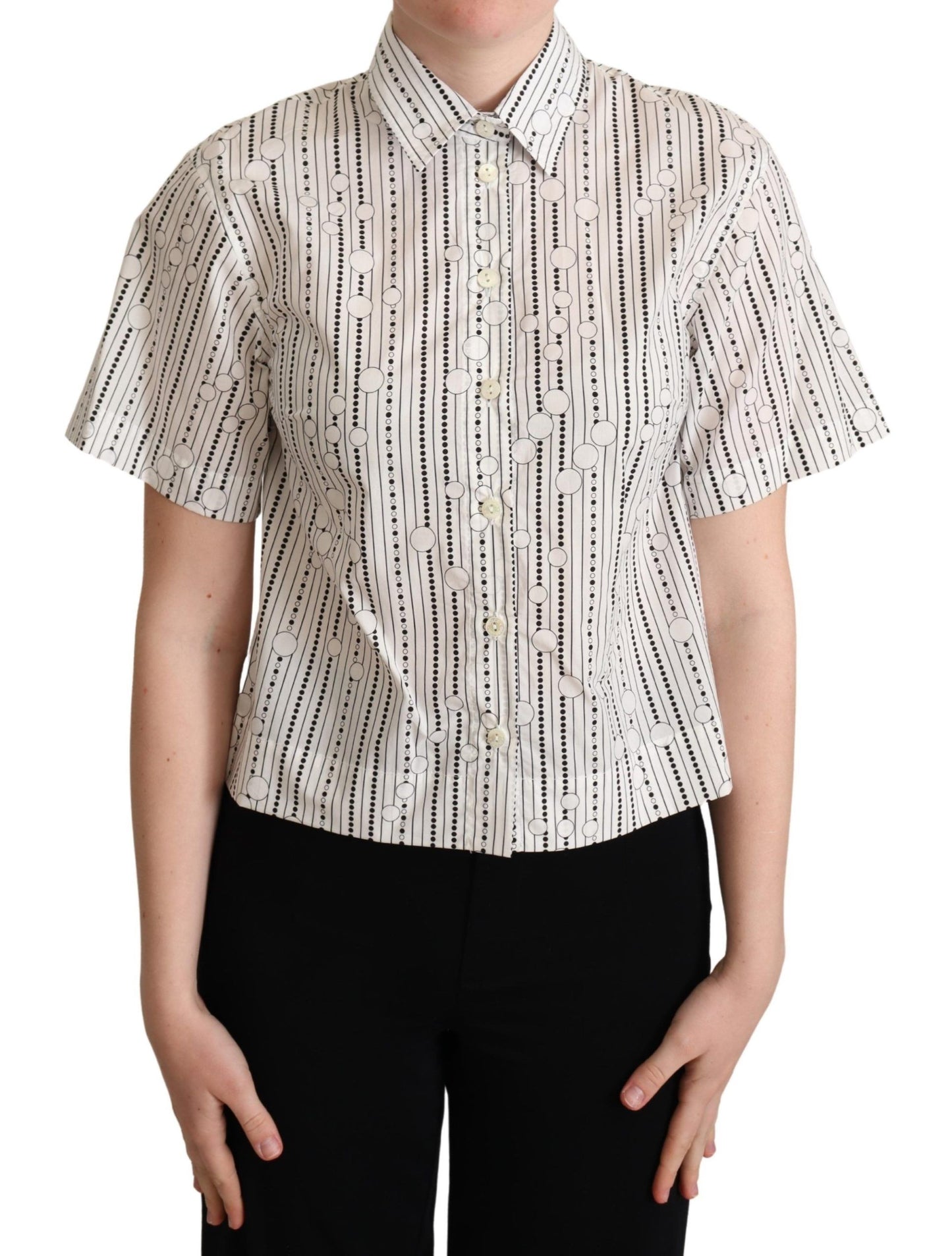 Dolce &amp; Gabbana White Circles Dots Collared Button Up Shirt