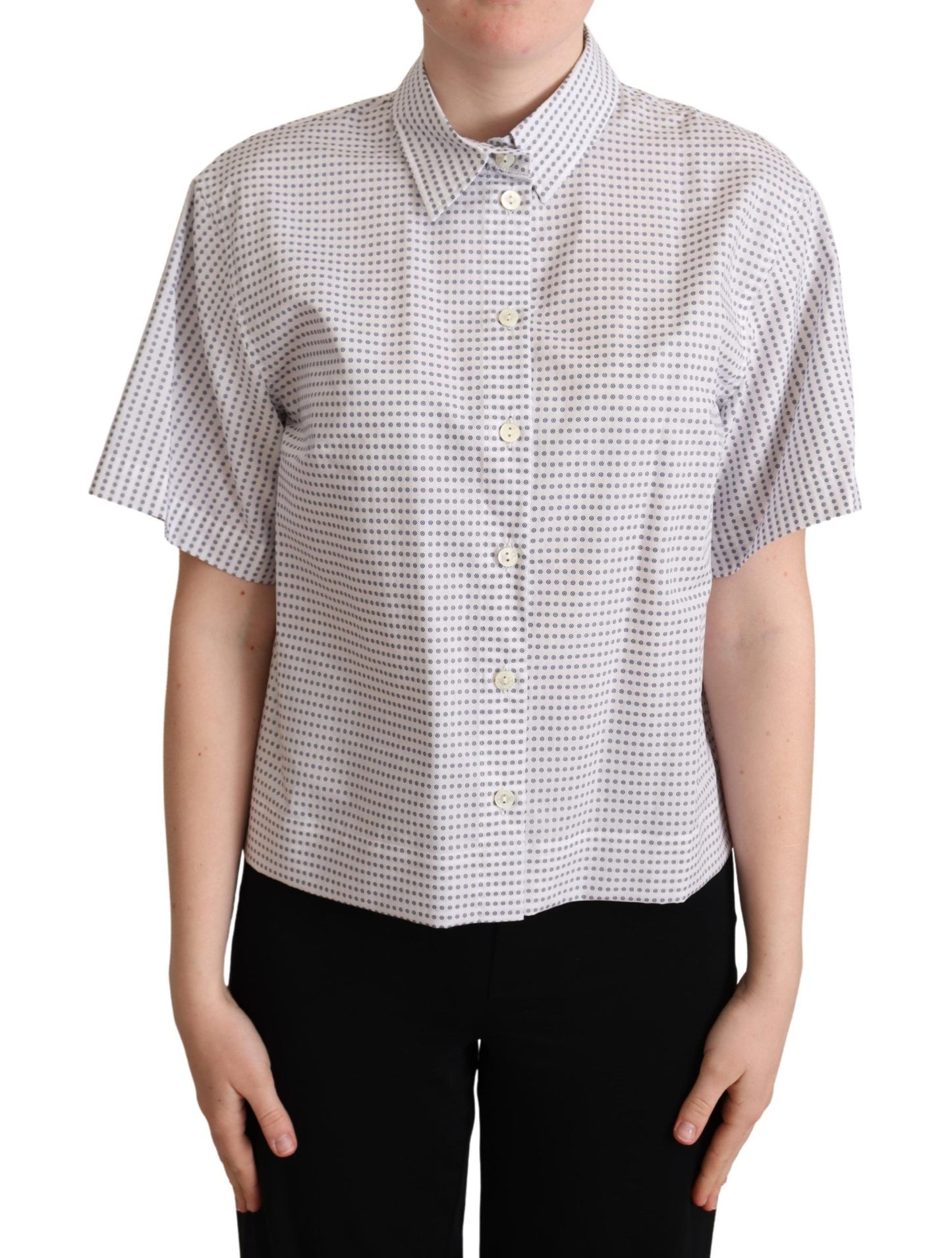 Dolce &amp; Gabbana White Polka Dots Collared Blouse Shirt